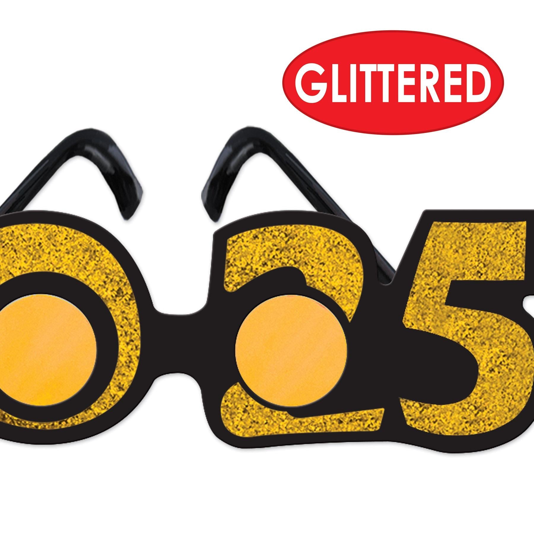 12 Pack Beistle 2025 Glittered Plastic New Year Eyeglasses - Gold Party Glasses for New Year's Eve, Birthday & Celebration Events - Perfect for Countdown Parties & Festive Occasions