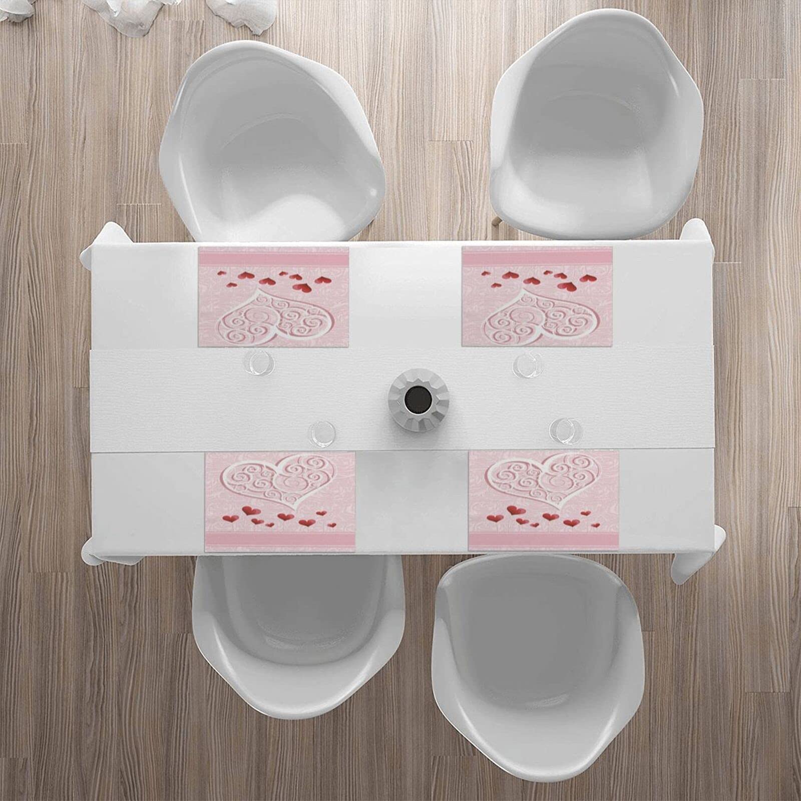 Valentine's Day Placemats Set of 4 - Pink Heart-Shaped Washable Table Mats 12x18 Inch, Heat-Resistant for Wedding, Mother's Day, Kitchen & Dining Table Decor - Perfect for Romantic Dinners & Holiday Celebrations