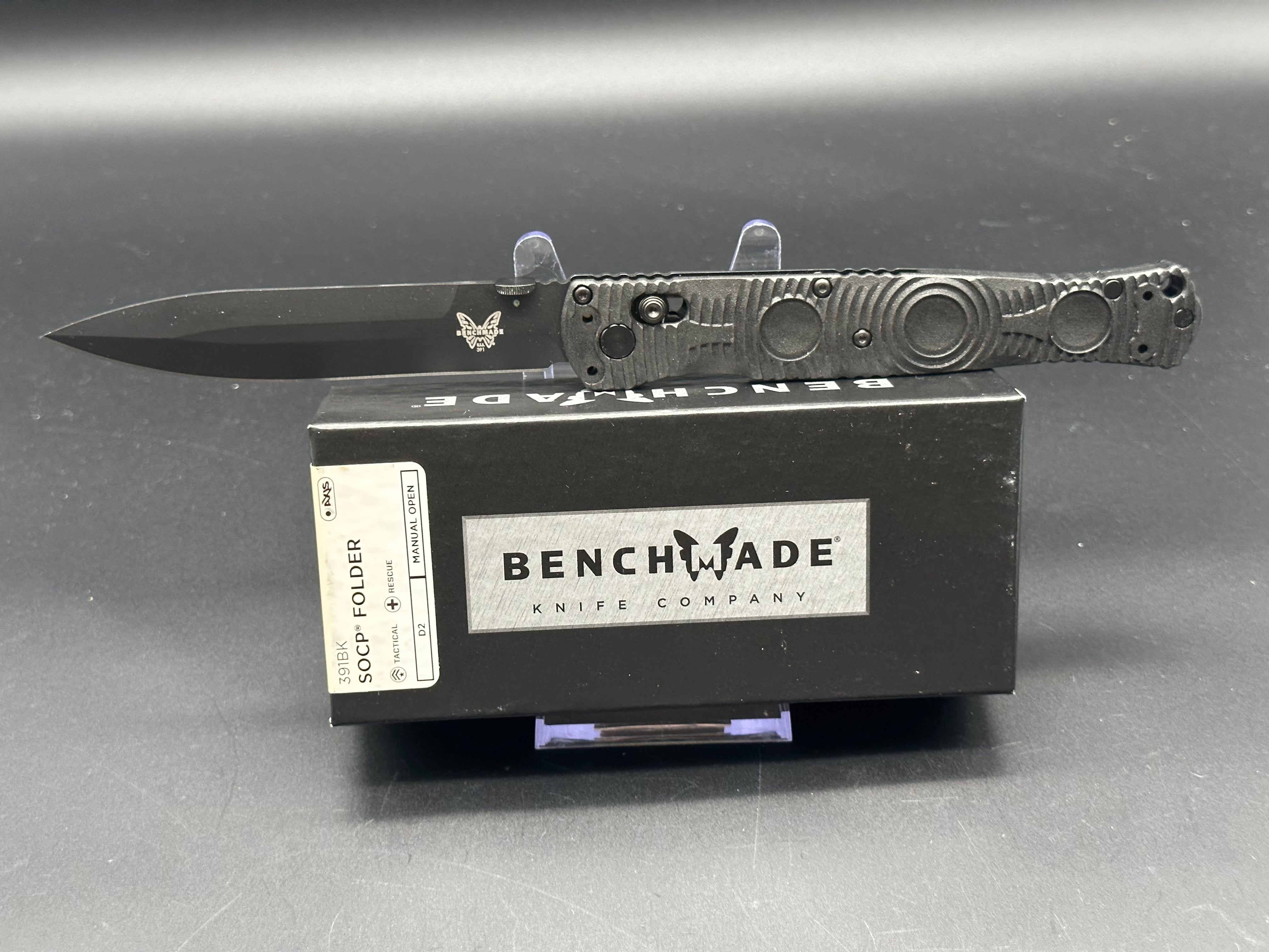 Benchmade SOCP 391BK Tactical Folding Knife - D2 Steel Blade with Polymer Handle for Outdoor Survival, Camping & EDC (Everyday Carry)