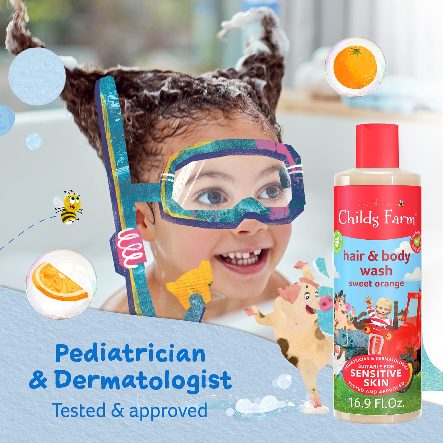 Childs Farm Organic Sweet Orange Kids Hair & Body Wash for Dry & Sensitive Skin - Gentle Cleansing, Vegan & Cruelty-Free, 16.9 fl oz - Perfect for Bath Time & Daily Hygiene