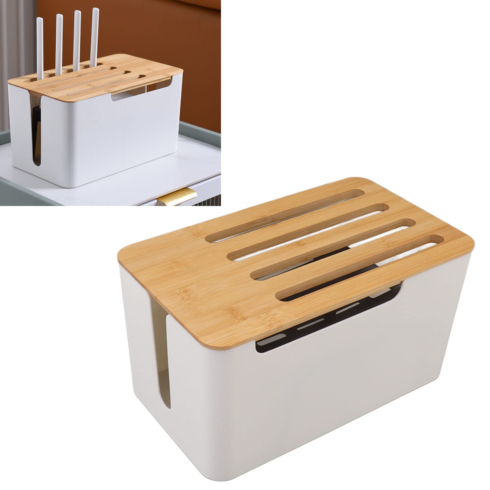 Stylish Router Storage Box for Living Room - Large Space Multi-Hole Cable Organizer with Simple Design | Perfect for WiFi Modem, Internet Hub & Home Office Organization