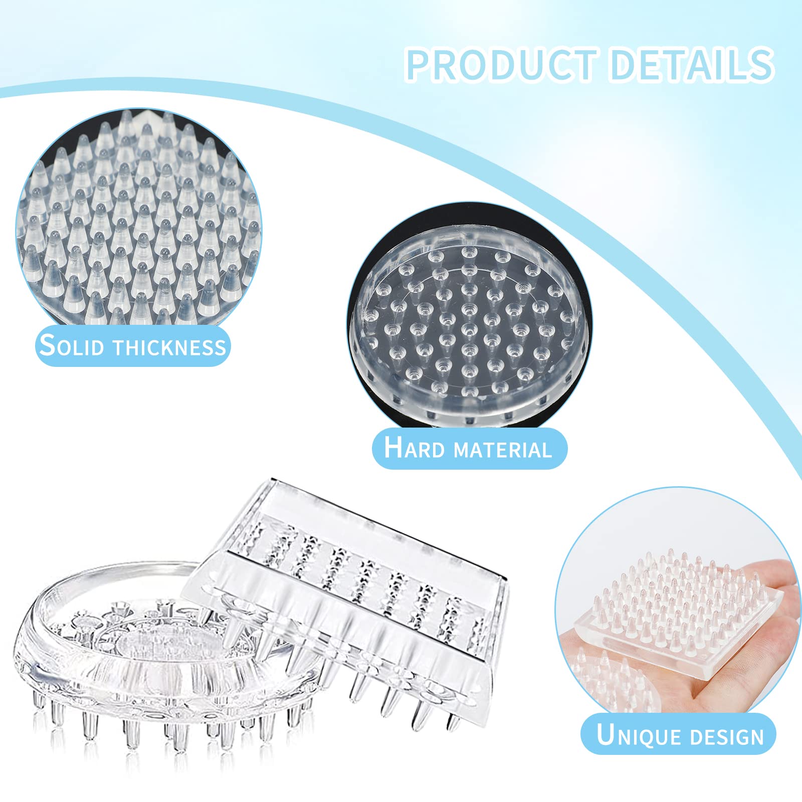Transparent Plastic Spiked Caster Cups - Round & Square Furniture Protectors for Sofas, Chairs & Tables | Heavy Duty Floor Guard for Hardwood & Carpet | Home & Office Use
