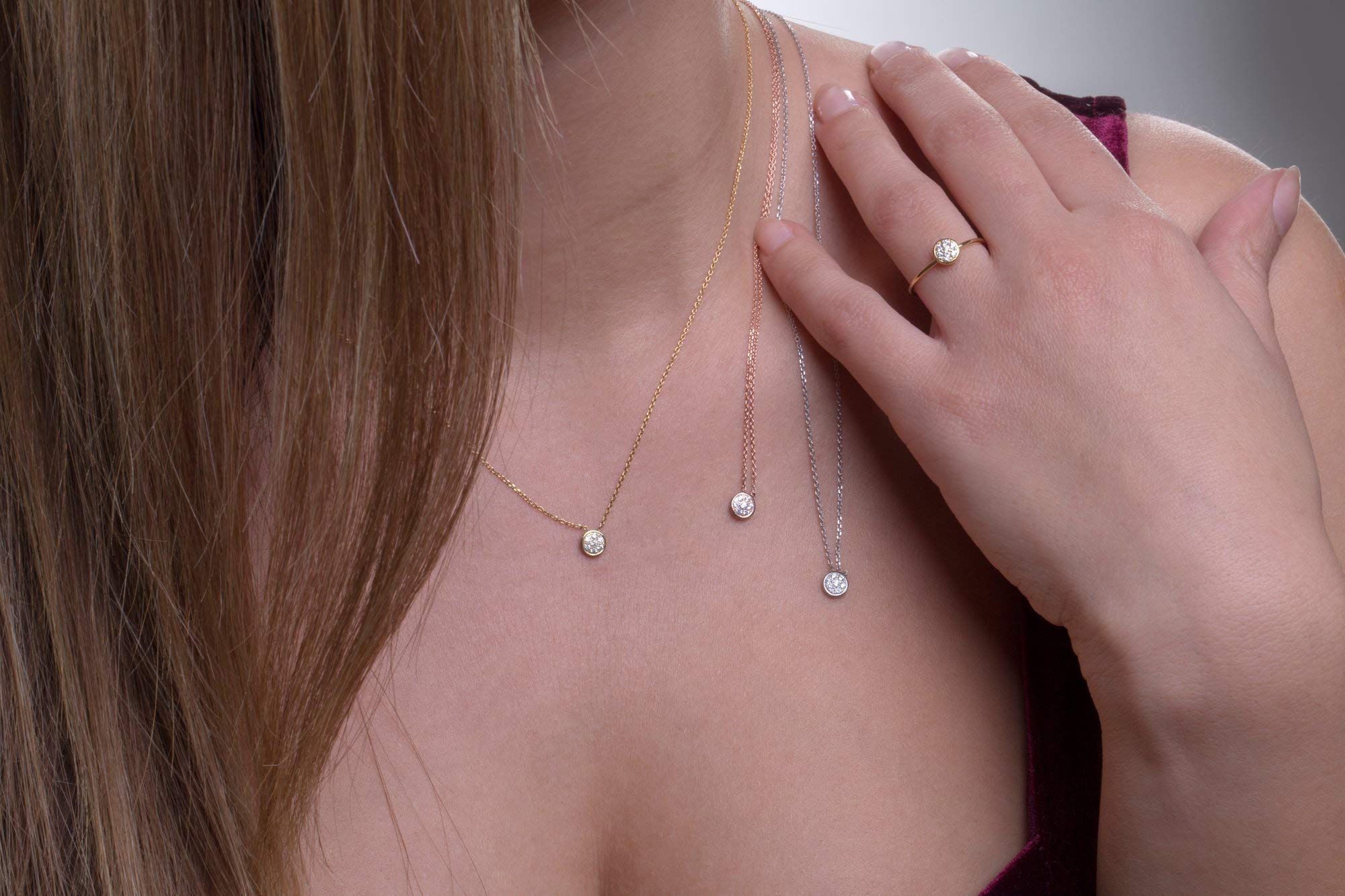 Elegant Diamond Pendant Necklace for Women - Rose Gold Minimalist Jewelry Box Disc Necklace - Perfect for Weddings, Parties & Everyday Wear