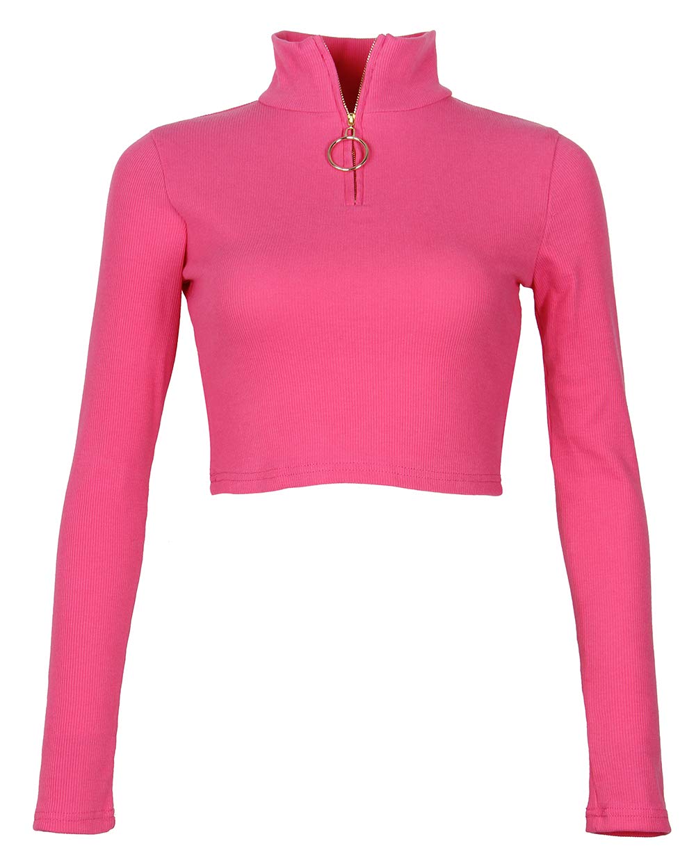 Artfish Women's Long Sleeve Turtleneck Crop Top with Zip - Neon Fitted Sexy Cropped Shirt for Night Out, Clubwear & Street Fashion