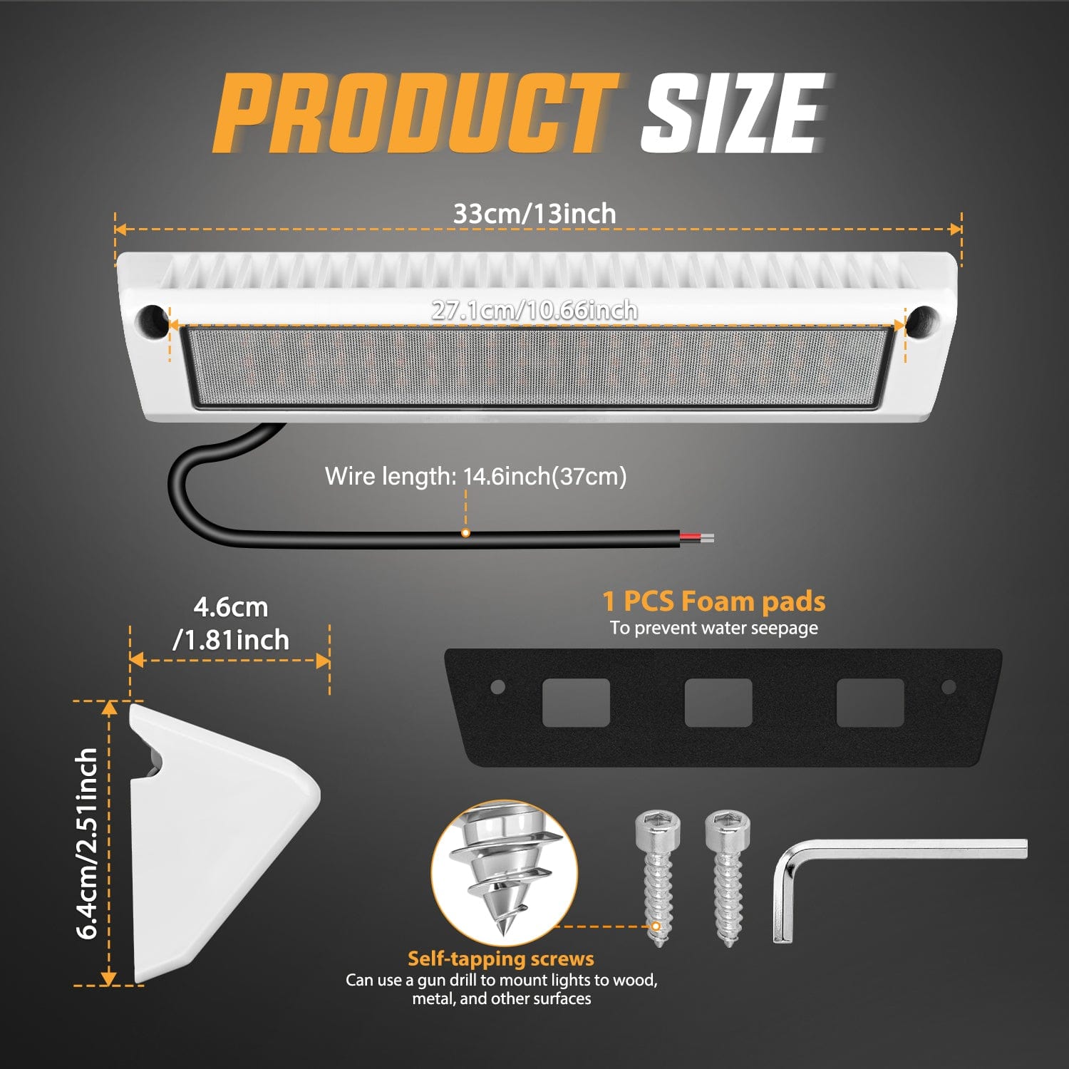 13 Inch RV Exterior Porch Light - Amber Beam, White Aluminum Housing - Perfect for Camper, Trailer, and Motorhome Outdoor Lighting