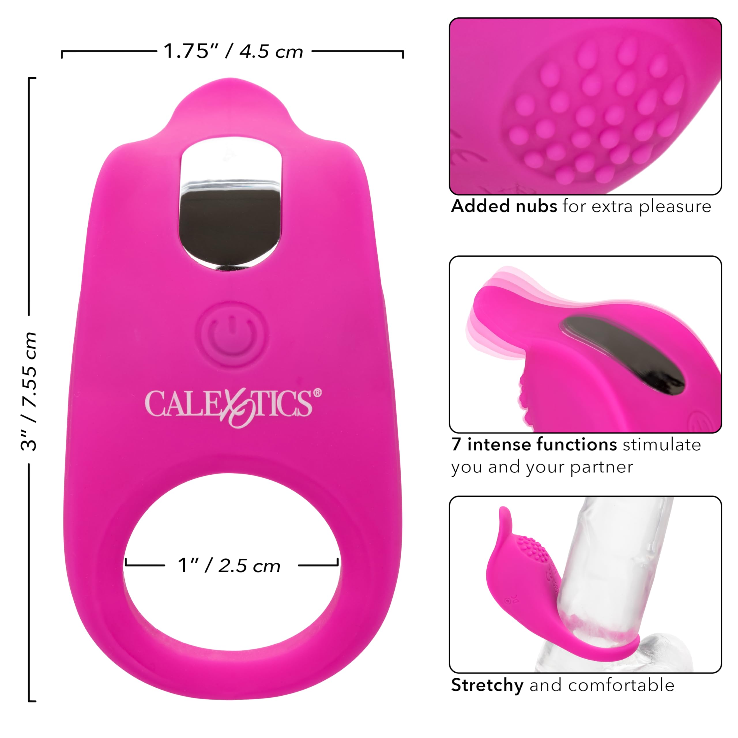 CalExotics Rechargeable 7-Speed Waterproof Vibrating Cock Ring - Silicone Couples Sex Toy for Enhanced Pleasure & Clitoral Stimulation - Perfect for Romantic Nights & Spicing Up Intimacy - Pink