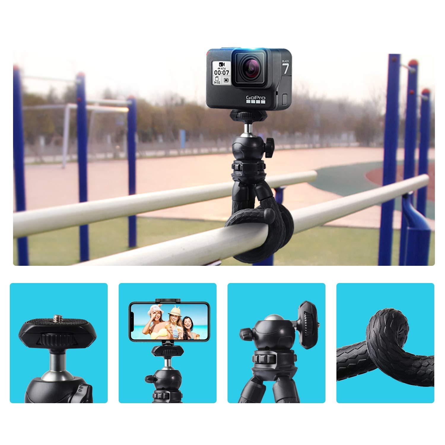 Ruittos Phone Tripod with Wireless Remote - Portable Flexible Tripod Stand with Vertical Adapter Mount for iPhone & Android - Perfect for Video Recording, Vlogging, Live Streaming & Photography