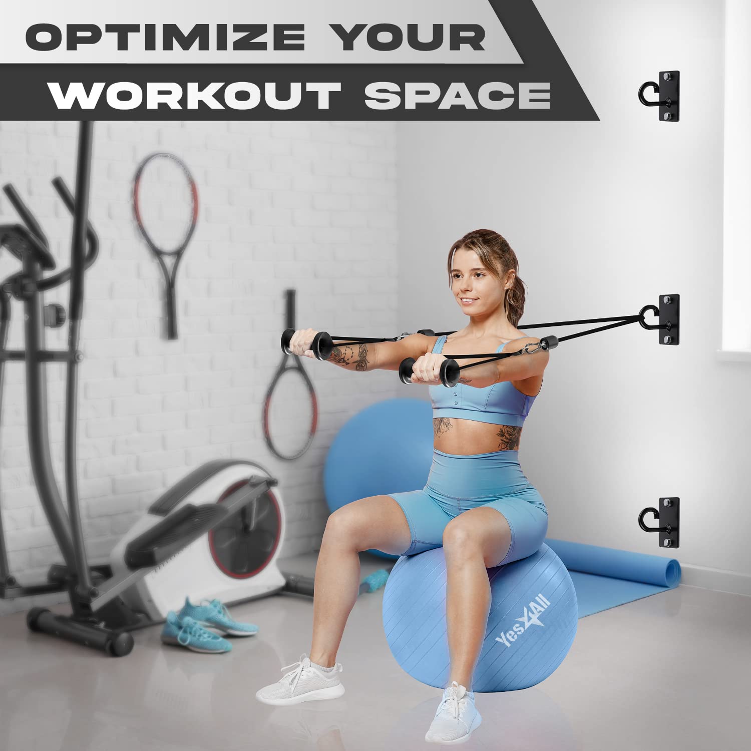Yes4All Heavy Duty Wall Mounted Workout Anchors - Suspension Trainer Anchor for Battle Ropes, Olympic Rings, Hammocks & Strength Training - Perfect for Home Gym, CrossFit & Outdoor Fitness