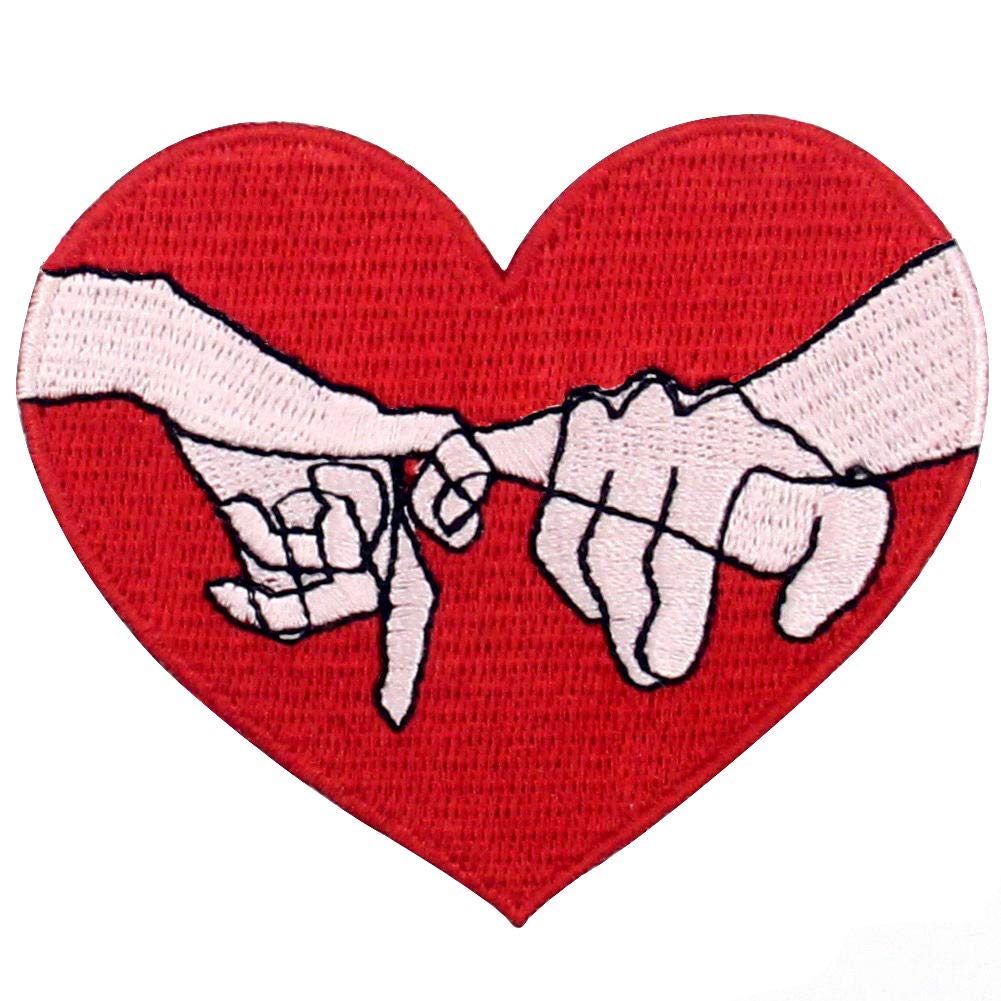 ZEGINs Pinky Swear Heart Patch - Embroidered Iron On & Sew On Applique Emblem for DIY Crafts, Jackets, Jeans, Bags - Cute Fashion Accessory for Women & Teens