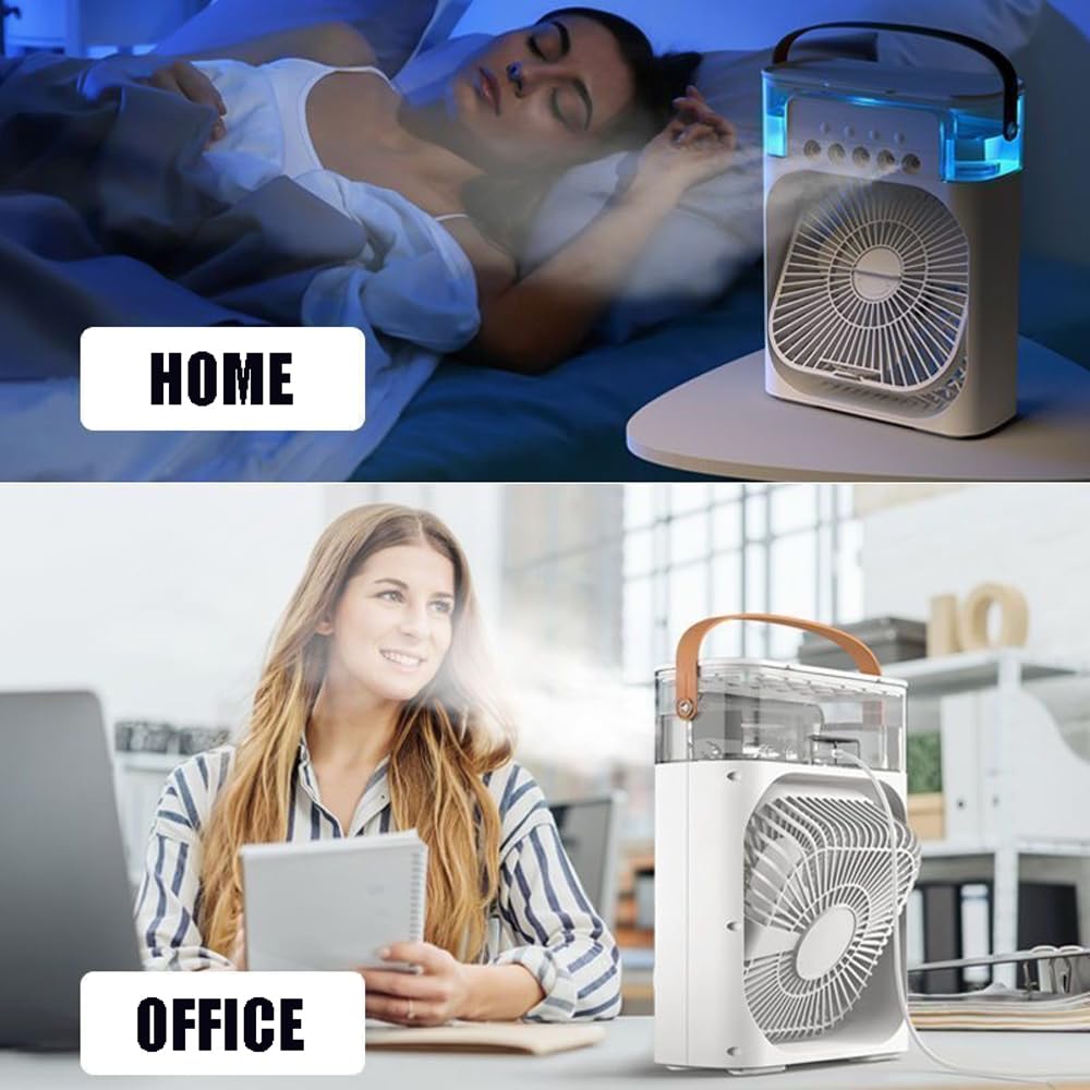 Icy Blast Fan - 4-in-1 Portable Mini Desk Fan with Mist Spray, Personal Air Cooler, Humidifier & LED Night Light | Pure Frost Cooling for Home, Office & Outdoor Use