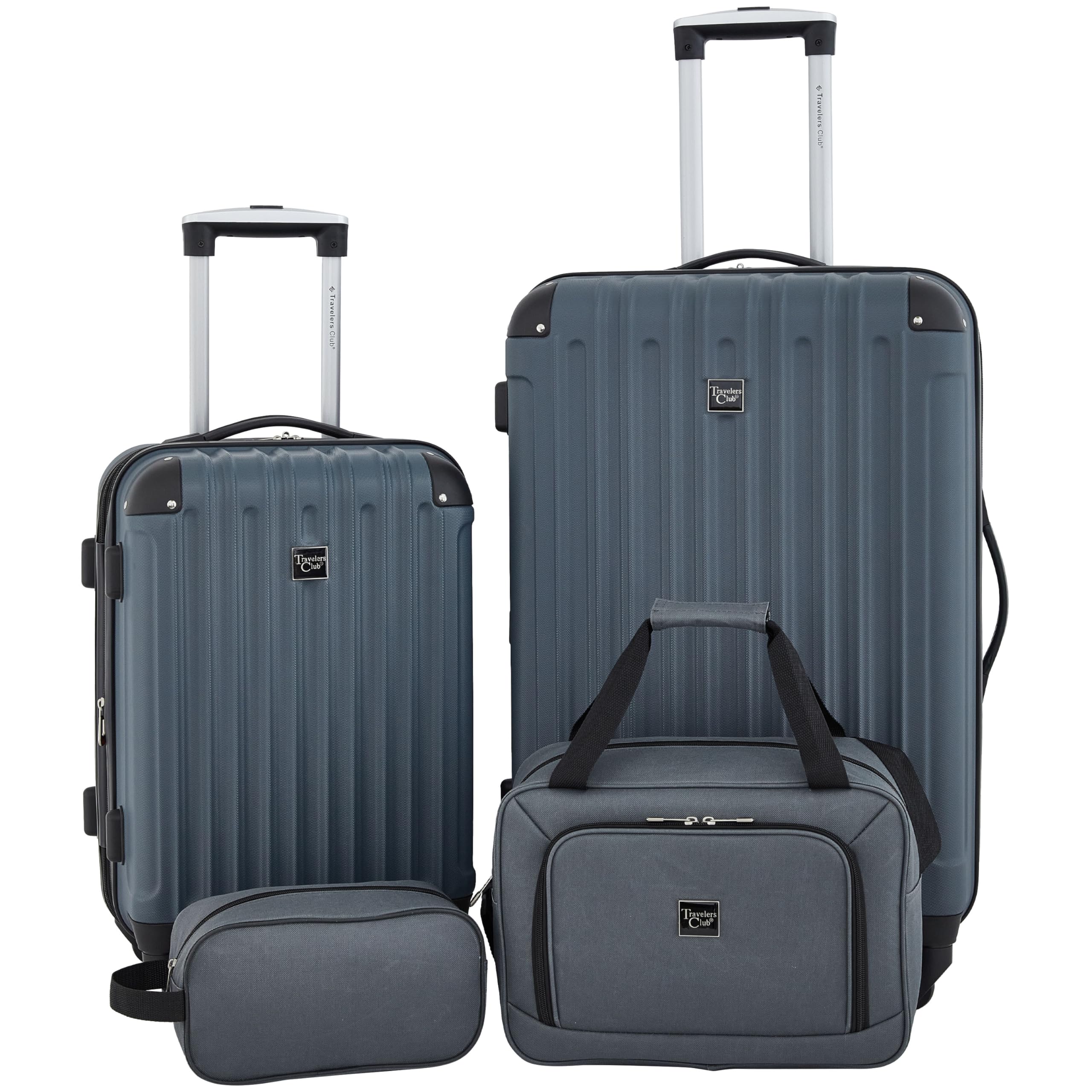 Travelers Club Midtown Hardside Luggage 4-Piece Set - Durable Spinner Suitcase with TSA Lock, Lightweight Carry On & Checked Bags for Air Travel (Slate Color) - Perfect for Family Vacations, Business Trips & International Adventures
