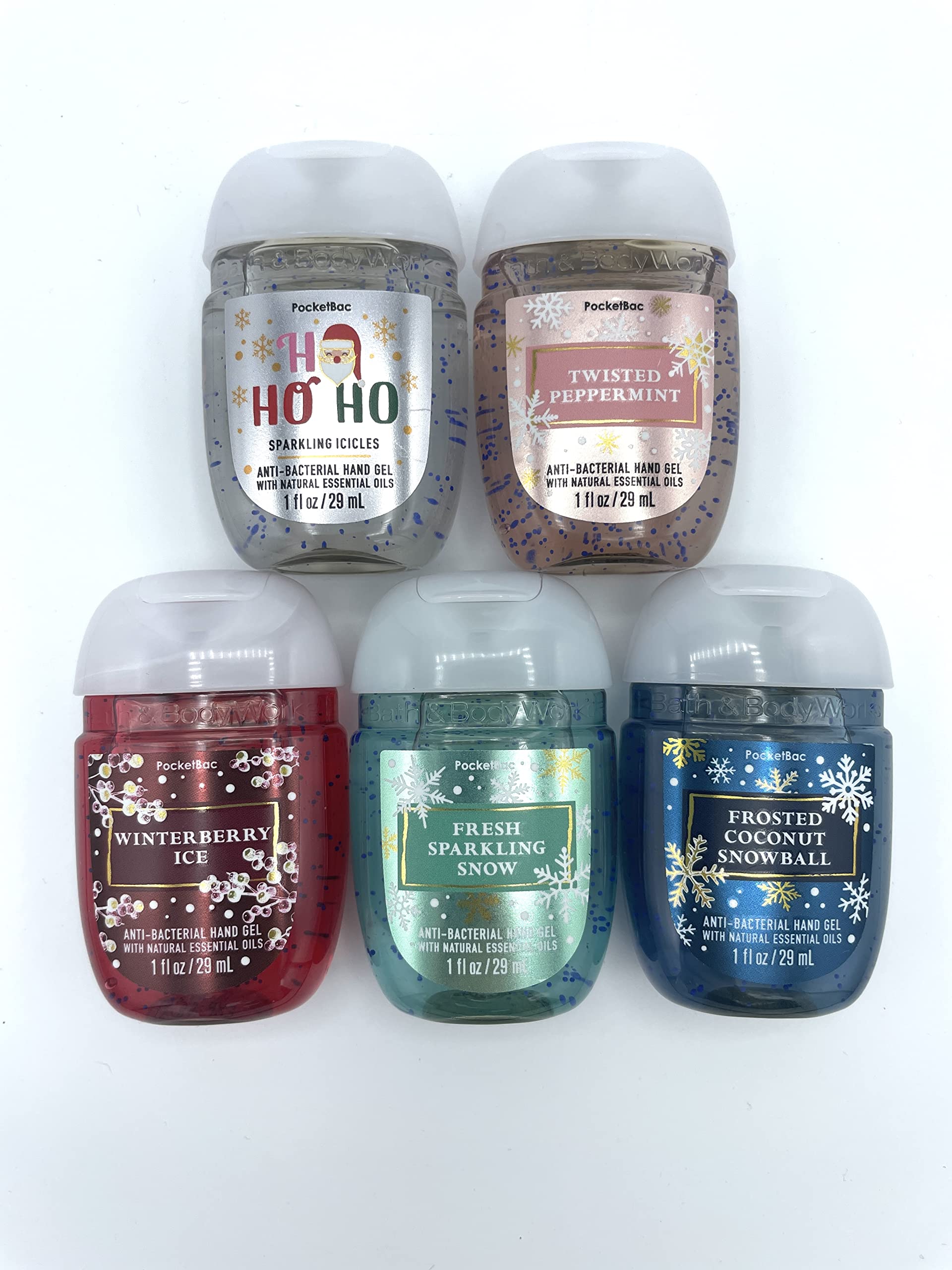 Bath & Body Works Holiday PocketBacs Hand Sanitizer 5-Pack - 1 Fl Oz Each (Assorted Holiday Scents) - Perfect for Travel, Office & Gifts