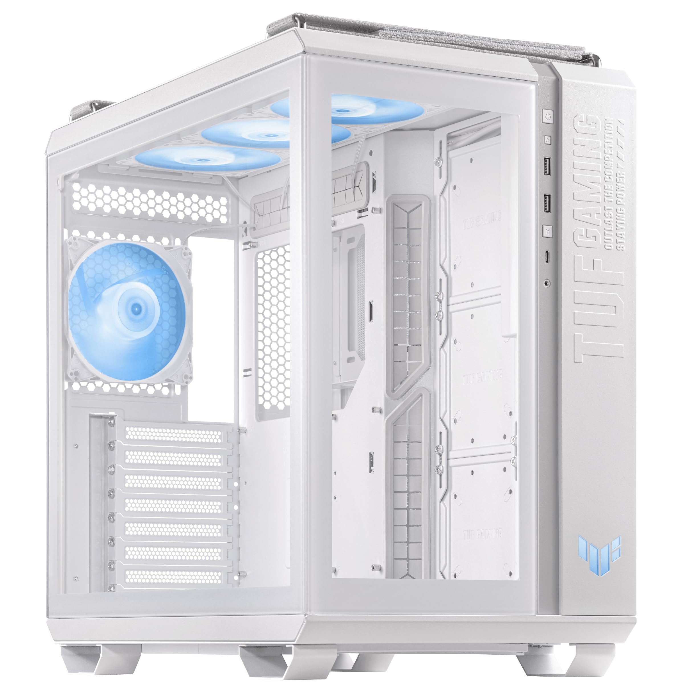 ASUS TUF Gaming GT502 Plus ATX Mid Tower PC Case - Dual Chamber Design, Independent CPU & GPU Cooling Zones, Tool-Free Side Panels, USB 3.2 Gen 2 Type-C, 4 ARGB Fans - White | Perfect for Gaming Rigs, Streaming Setups & High-Performance PC Builds