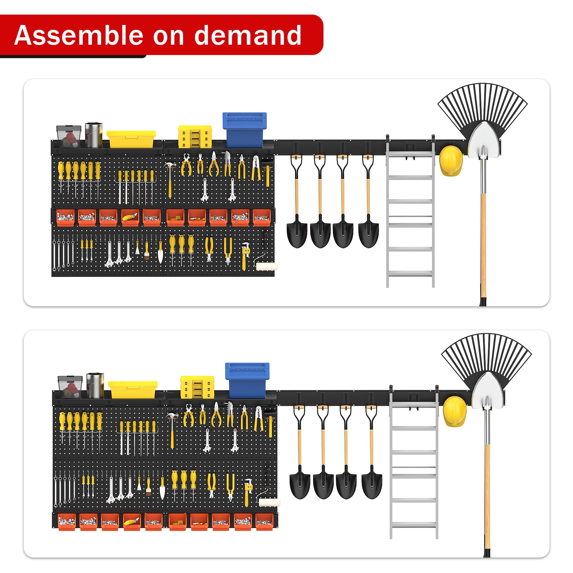 Ultrawall Black Pegboard Wall Organizer - 48x36 Inch Garage Storage System with Hooks, Bins & Tool Panel (72-Piece Set) - Perfect for Workshop, Garage & Home Organization