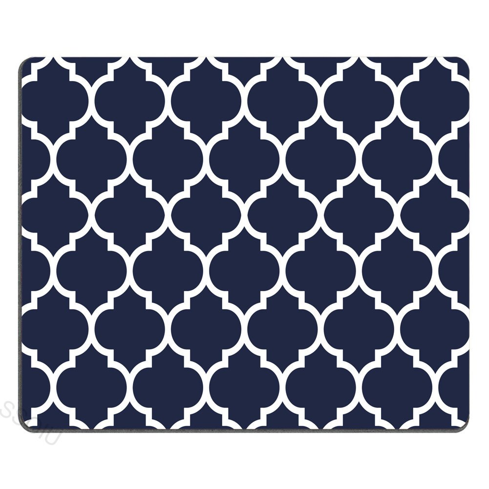 Custom SSOIU Gaming Mouse Pad - Modern Navy Blue Quatrefoil Design, 9.5