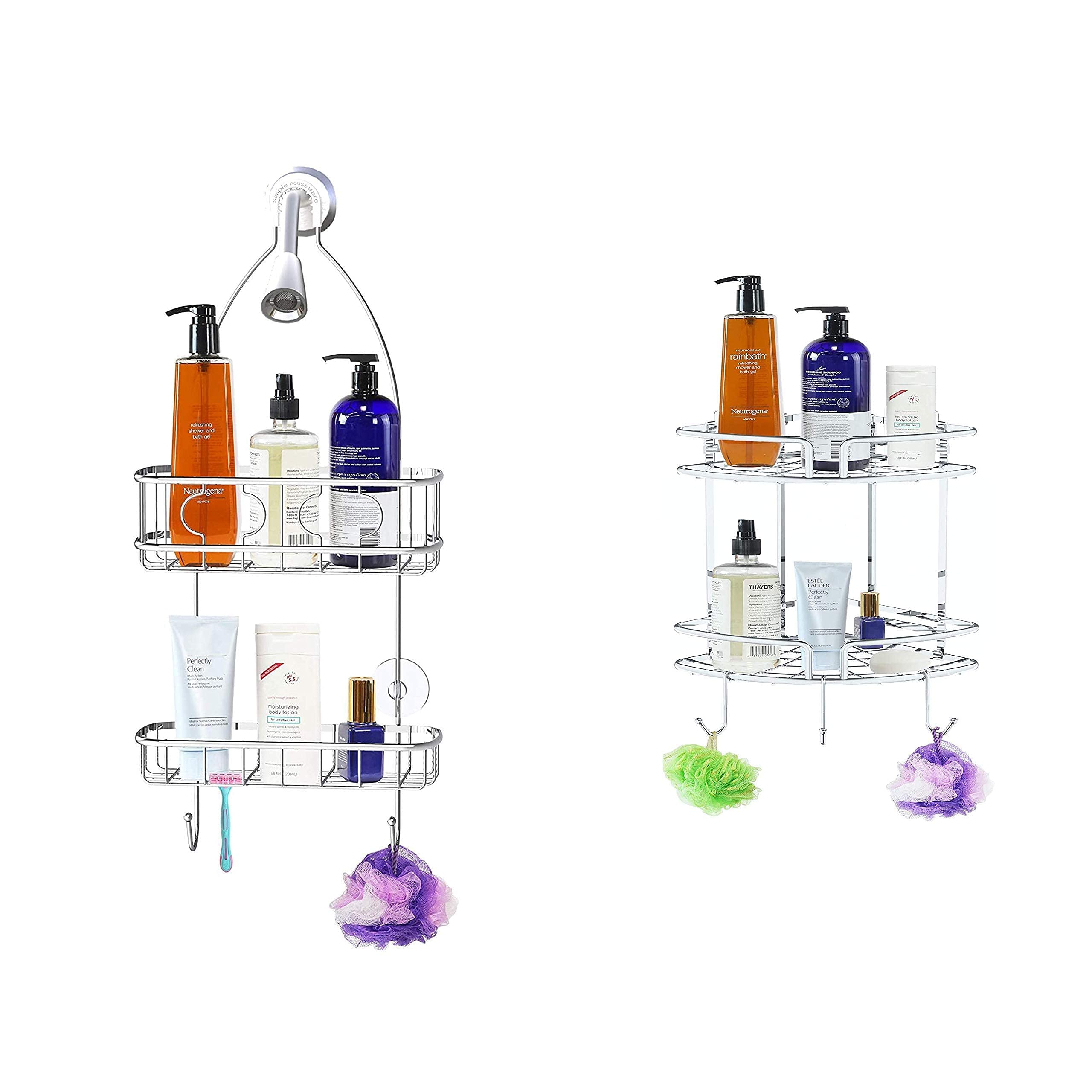Stainless Steel Hanging Shower Caddy with Rust-Proof Coating - Medium Size Bathroom Organizer for Shampoo, Soap & Beauty Products - Perfect for Small Spaces & Corner Installation (Adhesive Included) - Ideal for Apartments, Dorms & RVs