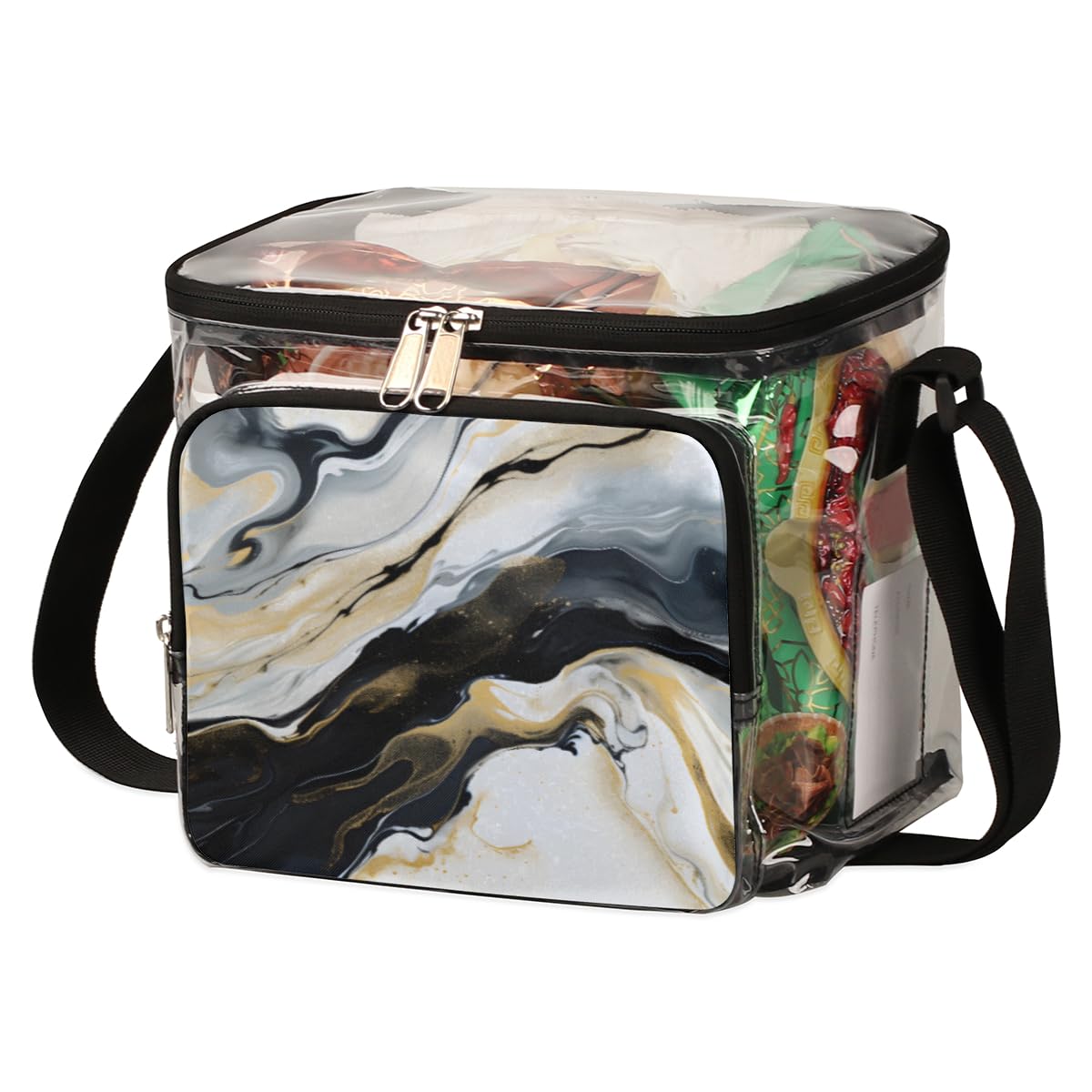 GzLeyigou Clear Marble Tote Bag - Liquid Texture Transparent Shoulder Bag with Handles for Women | Waterproof Lunch Bag for Outdoor, Travel, Picnic, Concerts & Sports Events | Stadium Approved Crossbody Purse