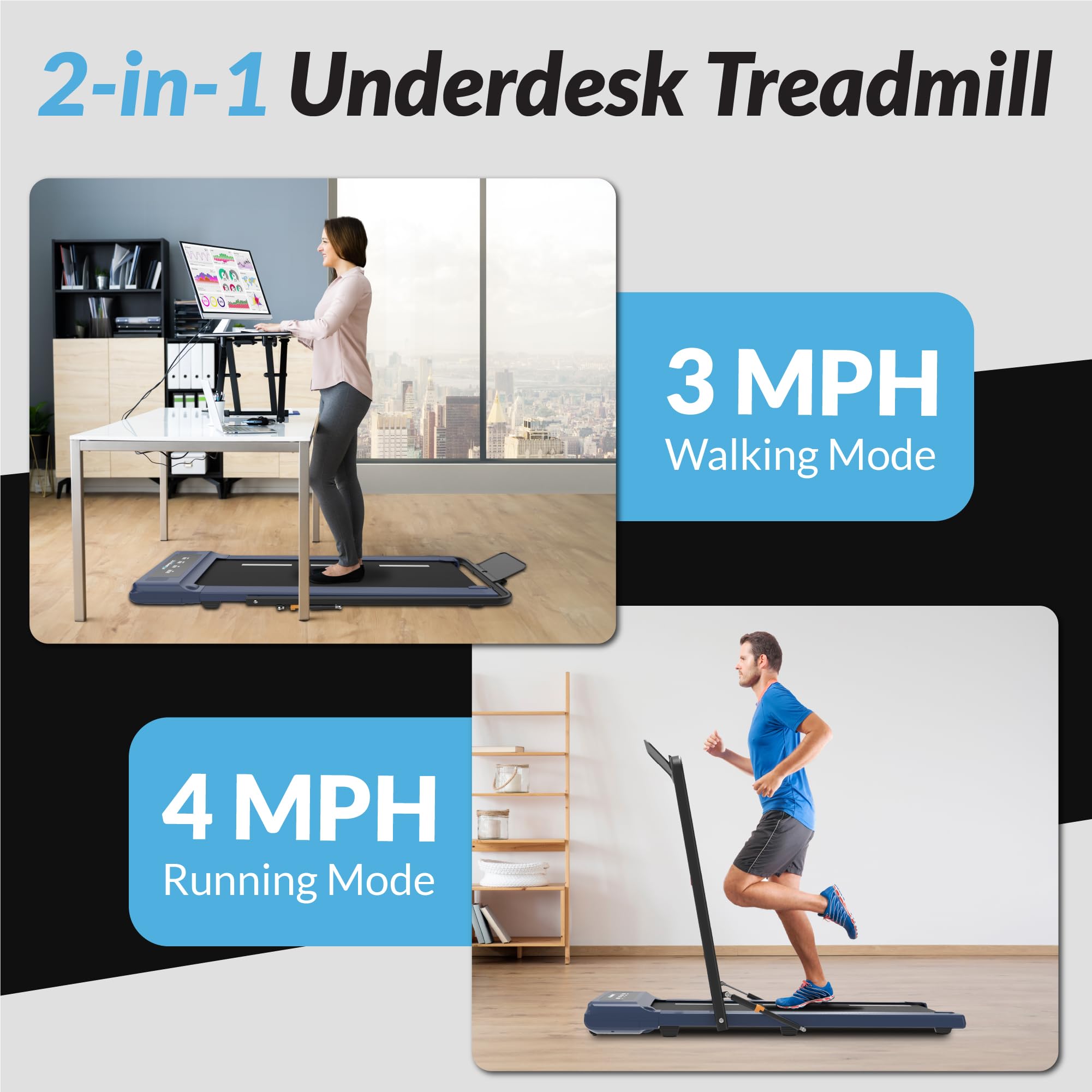 Exerpeutic 400 LB Heavy Duty Folding Treadmill for Walking & Jogging - High Capacity Home Gym Equipment with Under Desk Design - Perfect for Home Office, Small Spaces & Low-Impact Cardio Workouts