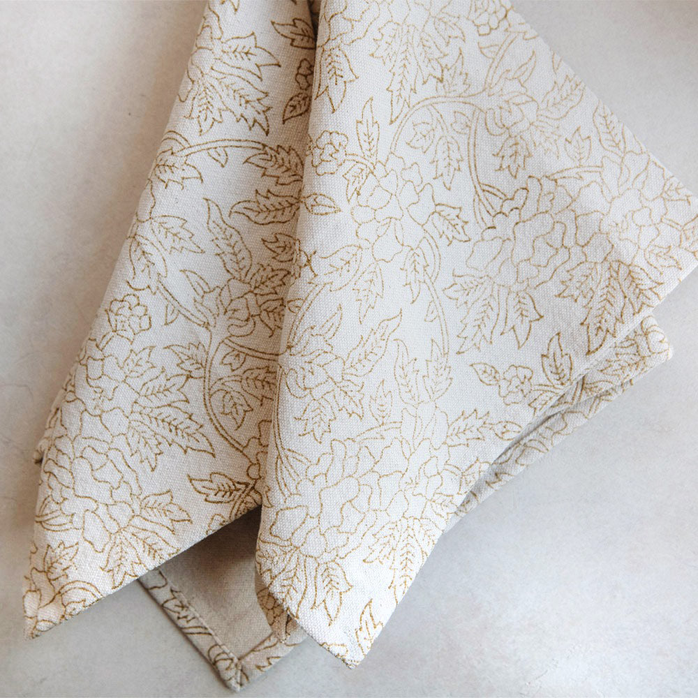 Hand Block Printed Botanical Cotton Napkins - Eco-Friendly Table Linens for Dining, Parties & Home Decor
