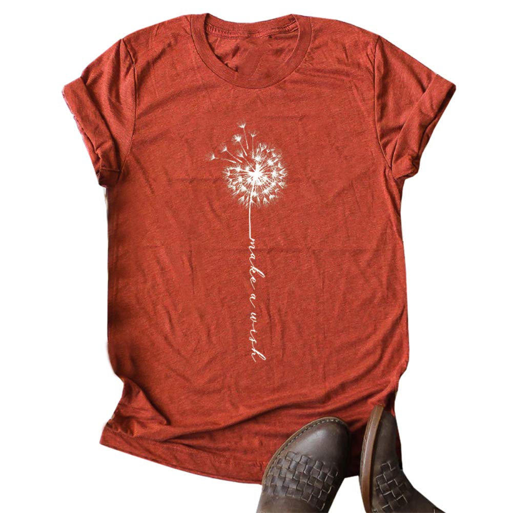 MaQiYa Women's Cute Make A Wish Dandelion Printed Cotton T-Shirt - Vintage Graphic Tee for Summer Casual Wear, Street Style & Everyday Outfits