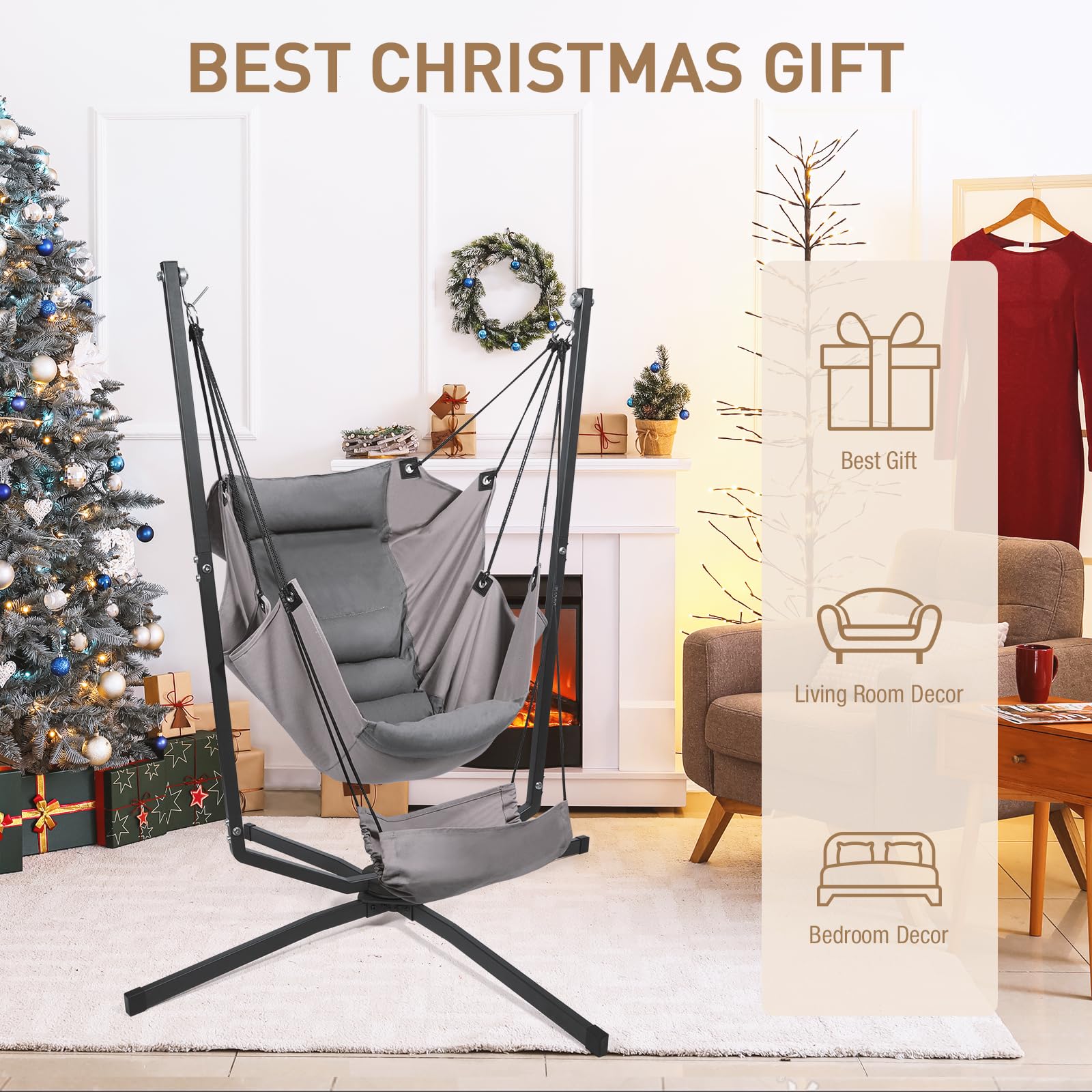 360° Swivel Hammock Swing Chair with Stand - Heavy Duty 400 lbs Capacity Hanging Chair with Cushions for Indoor & Outdoor Use - Perfect for Bedroom, Patio, Garden, Balcony Relaxation & Reading Nook