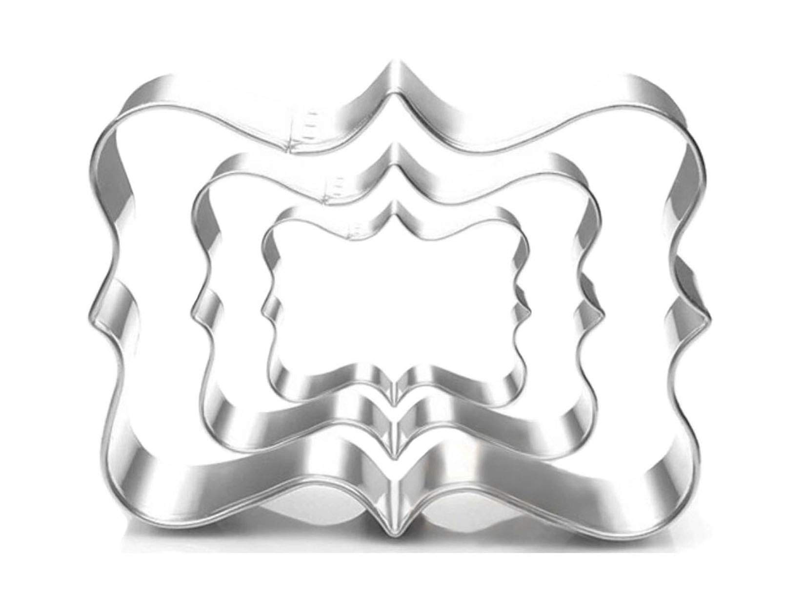 3 Piece Rectangle Plaque Frame Cookie Cutter Set - Stainless Steel Baking Tools for Cookies, Brownies & Fondant - Perfect for Holiday Baking, Wedding Favors & DIY Decorations