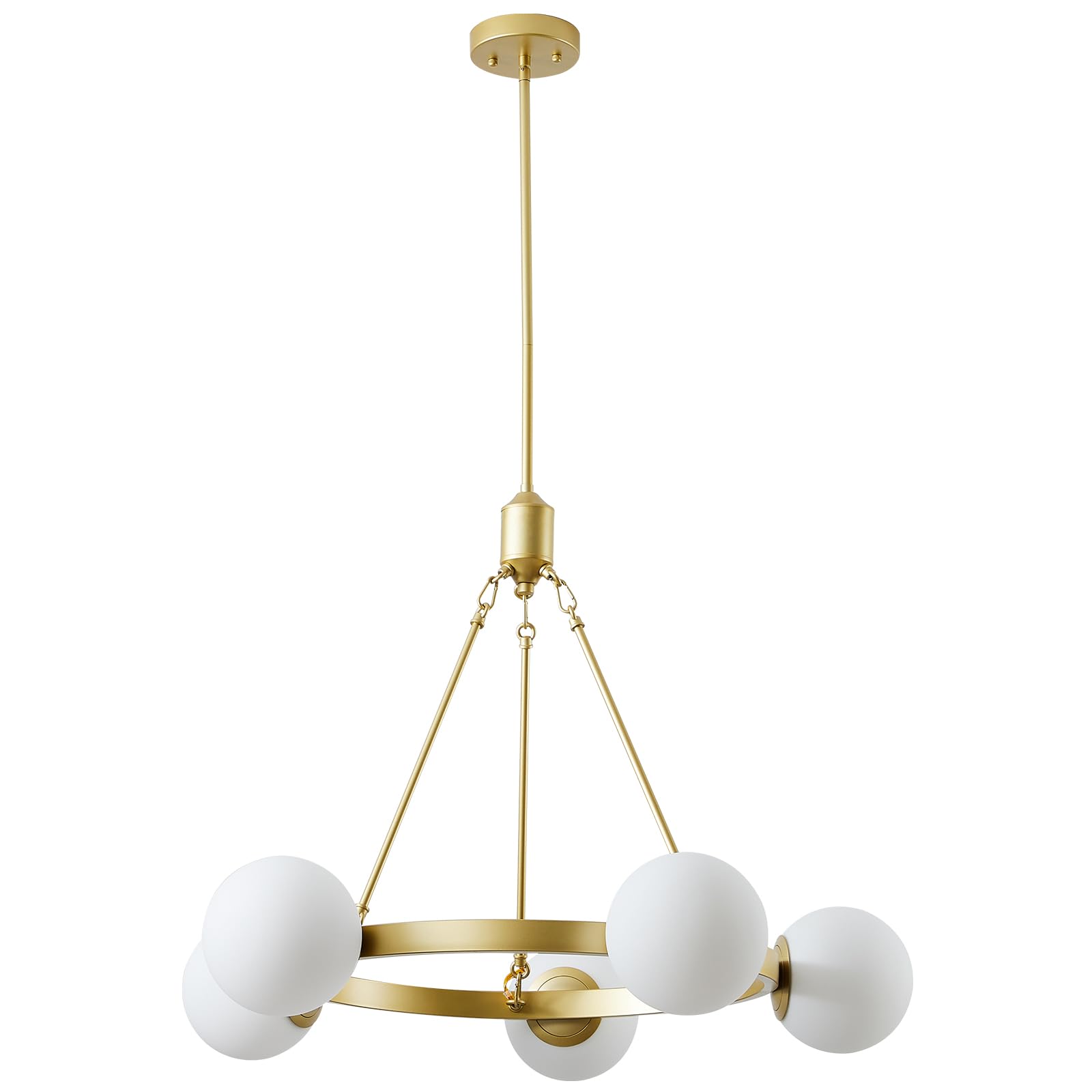 5-Light Mid Century Modern Gold Globe Chandelier - Round Pendant Light Fixture for Dining Room, Living Room, Foyer & Bedroom - Perfect Over Table Lighting & Stylish Home Decor