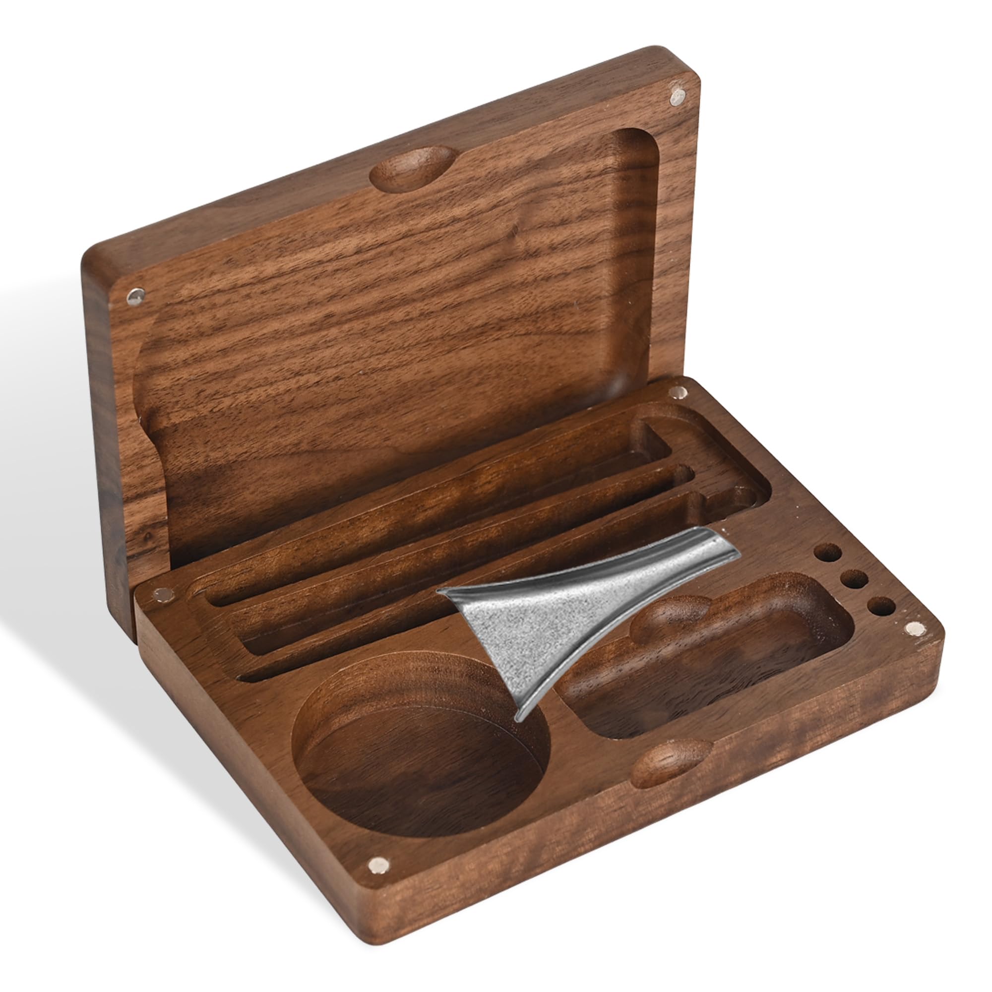 Premium Natural Walnut Storage Case - Fits Rolling Papers, Pre-Rolled Cones, Mini BIC Lighter, 1.5