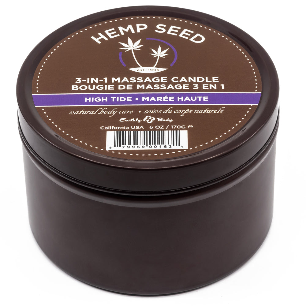 Earthly Body Hemp Seed 3-in-1 Massage Candle - High Tide Scent | Relaxing Aromatherapy Gift for Couples, Spa & Romantic Nights