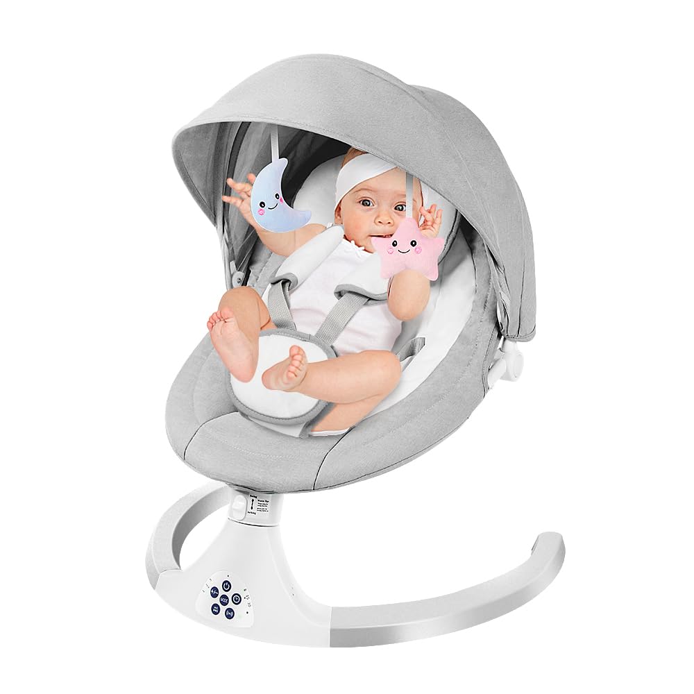 Portable Baby Swing Rocker for Newborns & Toddlers - 5 Speed Adjustable Cradle with 5-Point Safety Harness, Foldable Design for Indoor/Outdoor Use (Gray) - Perfect for Nursery, Travel & Backyard Relaxation