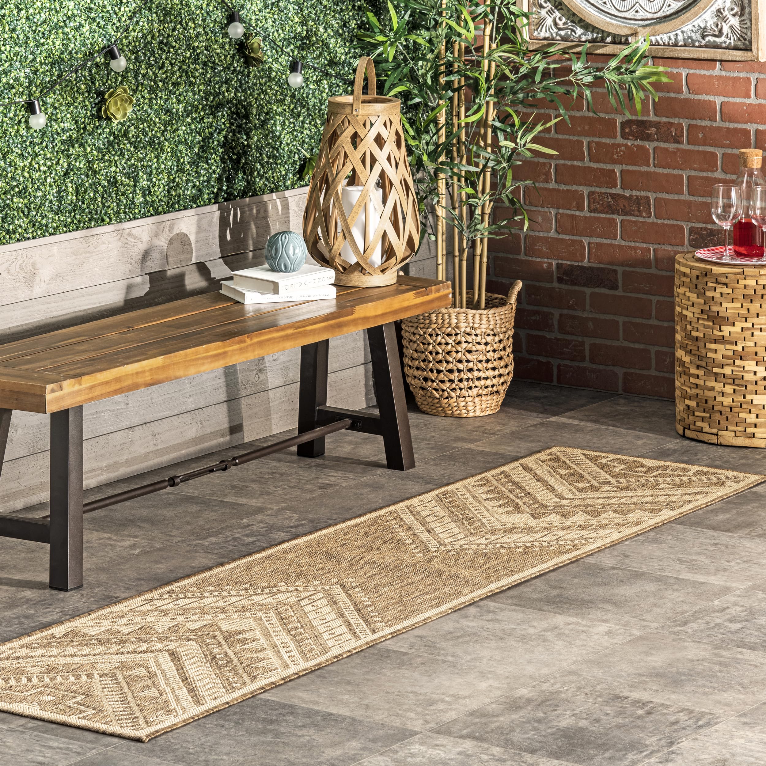 nuLOOM 2' x 8' Outdoor Performance Area Rug - Stain & Weather Resistant, High Traffic Patio & Balcony Rug in Landry Brown - Perfect for Outdoor Spaces, Decks, and Poolside Lounging