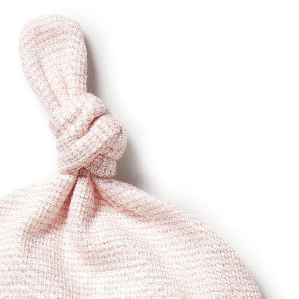 Organic Cotton Striped Rib Knot Hat for Women - Trendy Winter Beanie for Outdoor Activities & Casual Wear