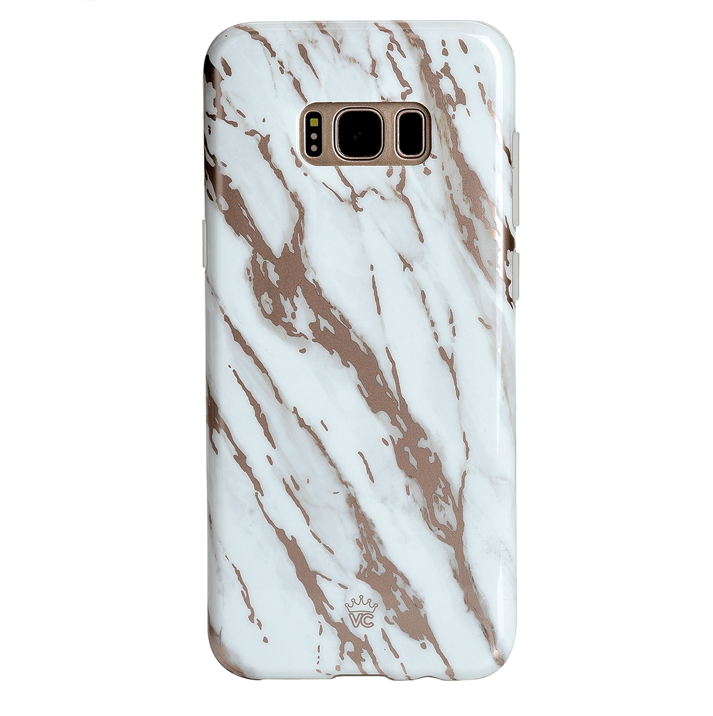 Elegant White Marble Rose Gold Chrome Case for Samsung Galaxy - Perfect for Everyday Use, Travel & Special Occasions