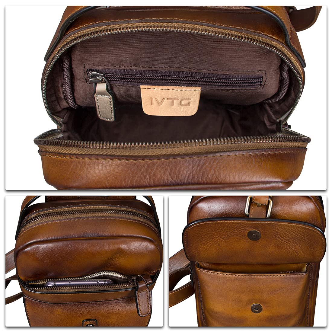 Genuine Leather Sling Bag - Vintage Crossbody Chest Shoulder Fanny Pack for Hiking, Travel & Everyday Use | Handmade Daypack Backpack for Men & Women