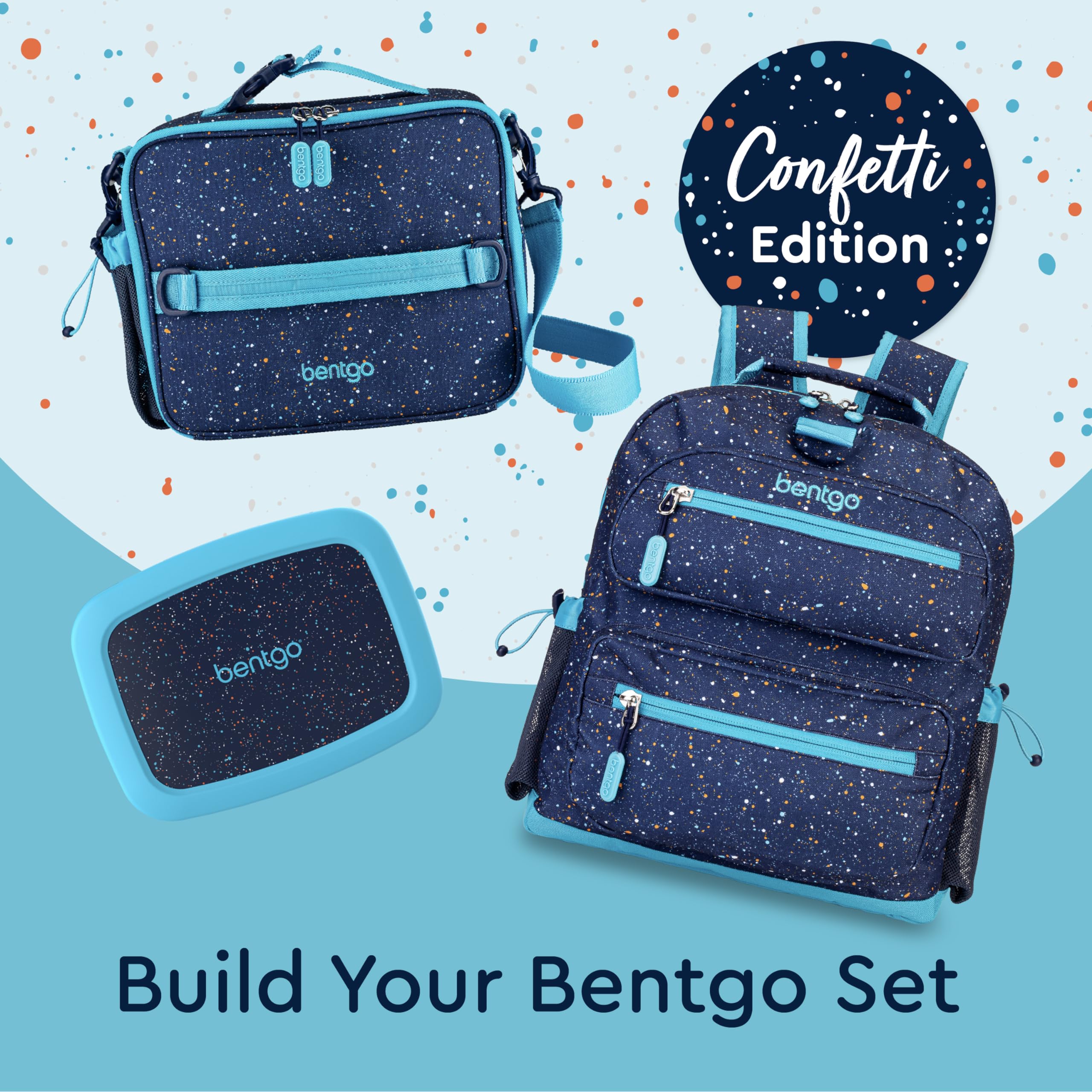 Bentgo Kids Insulated Lunch Bag for School - Confetti Design, Abyss Blue, Waterproof & Easy to Clean | Holds Lunch Box, Water Bottle & Snacks | Perfect for Preschool, Daycare & Outdoor Activities (Confetti Edition)