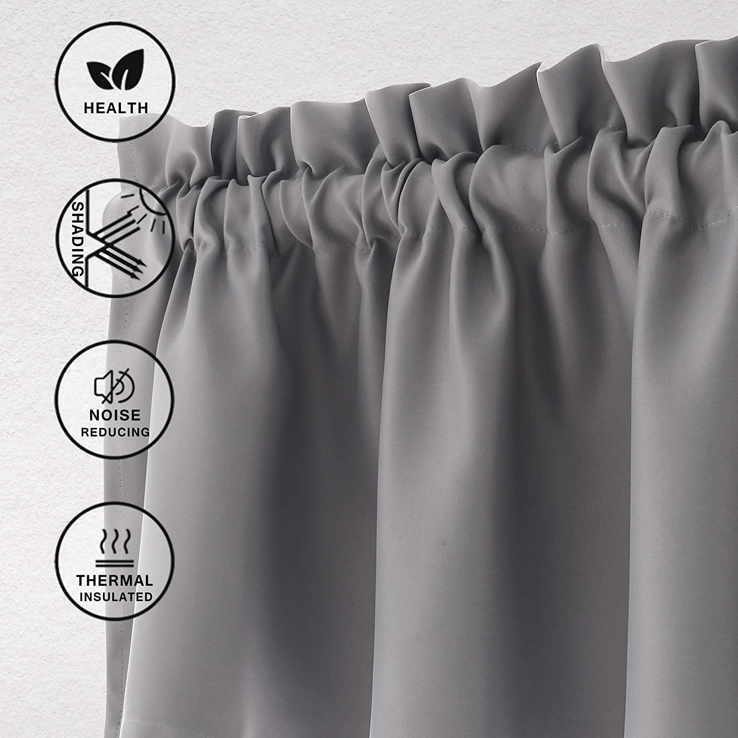 Thermal Insulated Blackout Valance Curtains for Kitchen - Solid Grey Window Treatment, 60 x 18 Inches (1 Panel) - Perfect for Sun Protection & Energy Efficiency in Home Decor