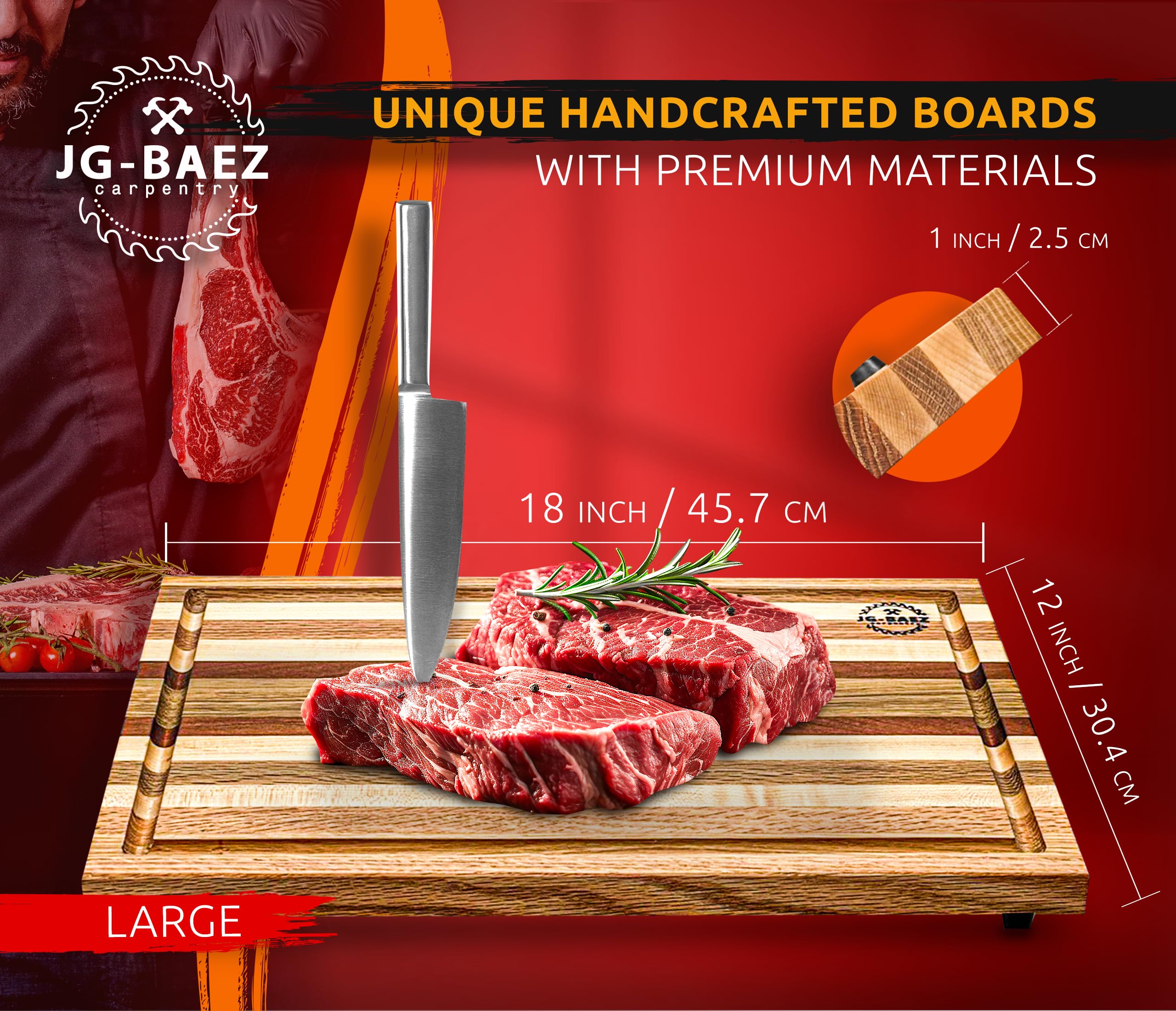 Premium End Grain Wood Cutting Board for Kitchen & BBQ - Small Size, Durable & Luxury Chopping Block for Meat, Vegetables & Fruits - Perfect for Home Cooking, Entertaining & Outdoor Grilling