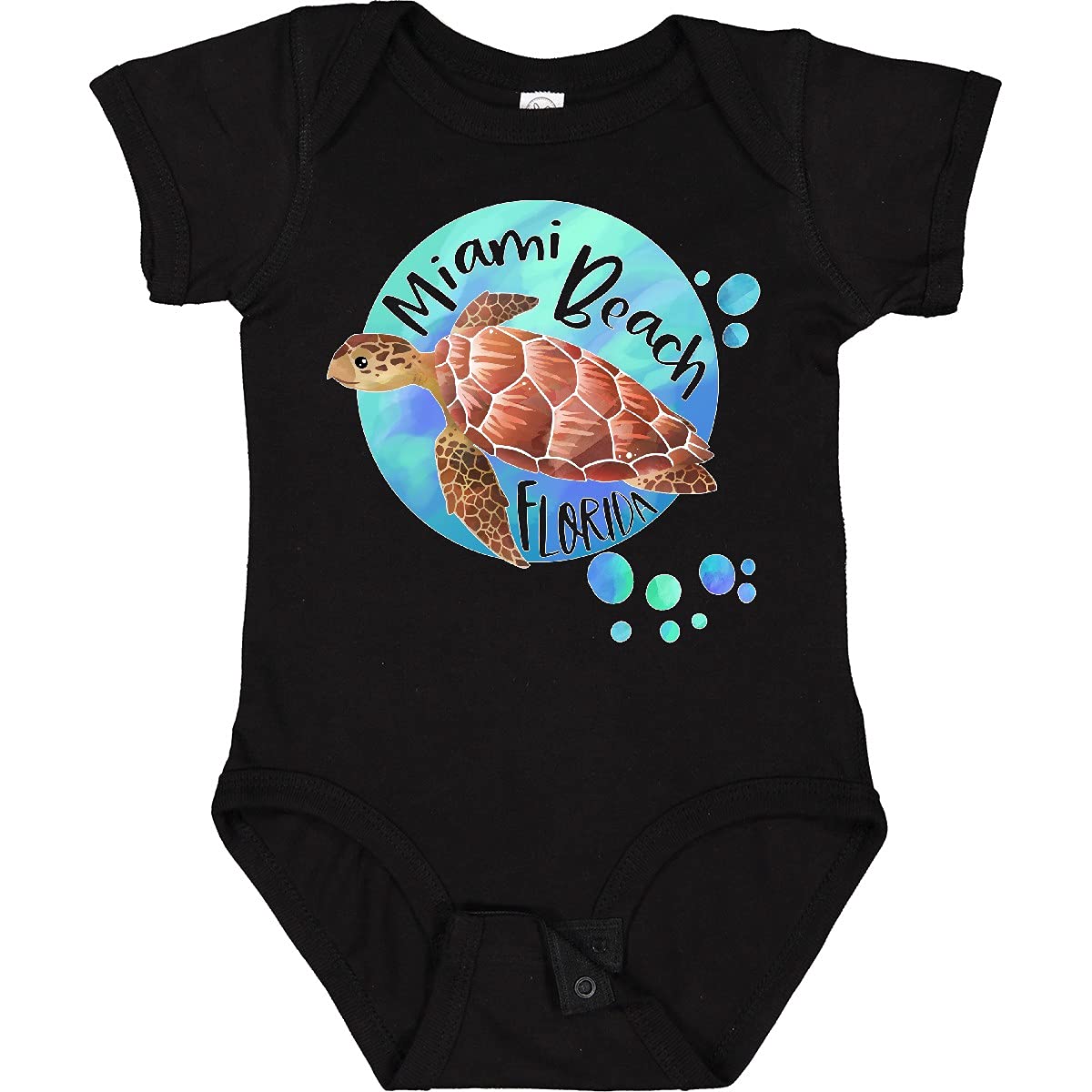 Inktastic Miami Beach Florida Swimming Sea Turtle with Bubbles Baby Bodysuit - Cute Ocean-Themed Onesie for Newborns & Infants - Perfect for Beach Vacations, Pool Parties & Summer Outfits