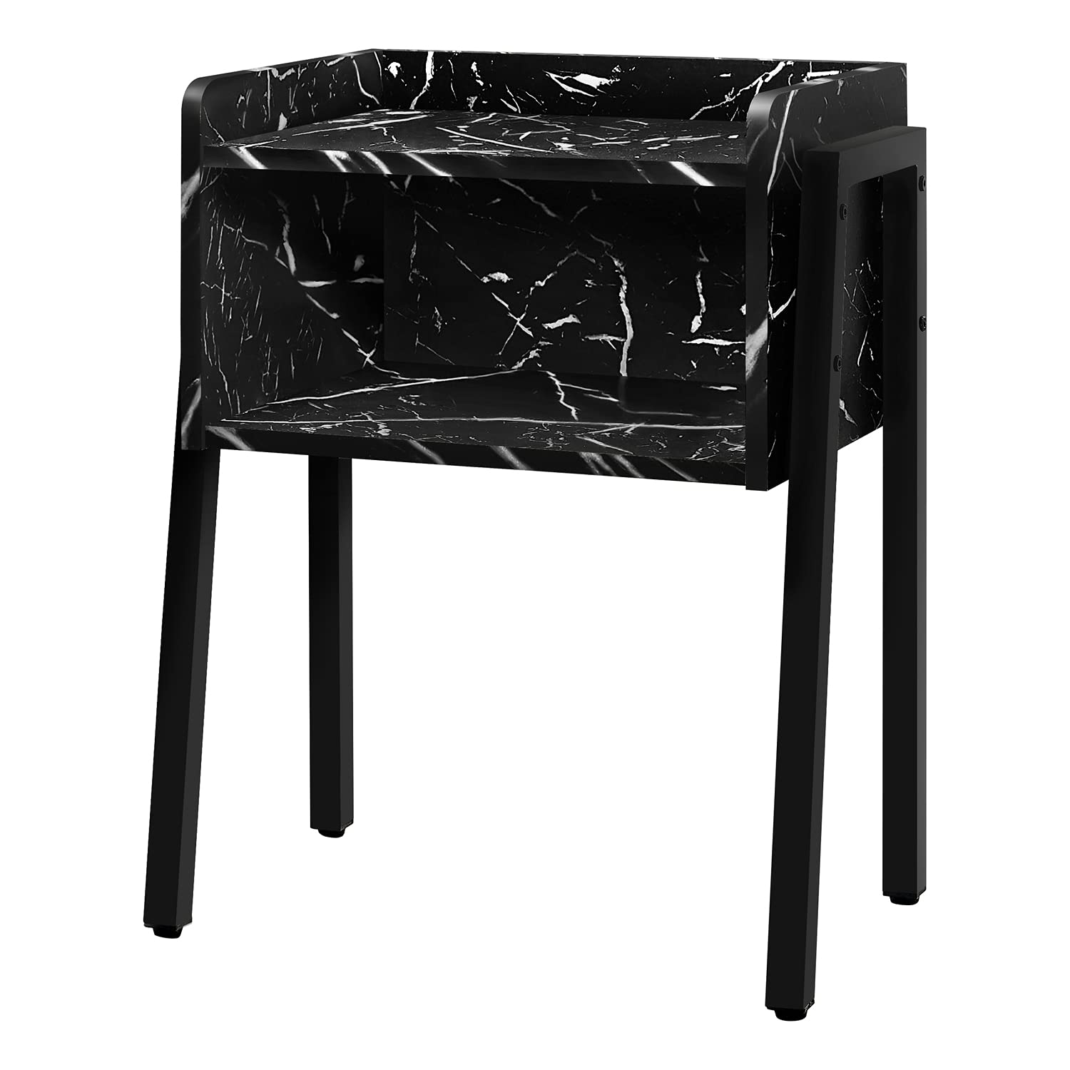 Monarch Specialties 3590 Black Marble Look Accent Table - Modern Side Table, End Table, Nightstand for Living Room & Bedroom - 18.5