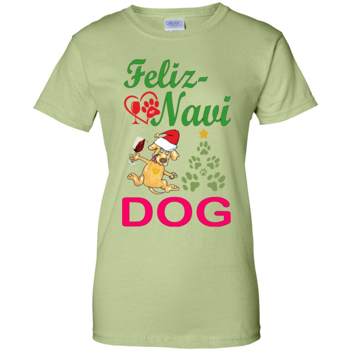 Feliz Navidad Dog Lovers 100% Cotton T-Shirt - Green & Red Holiday Christmas Gift for Women | Casual Wear, Party Outfit, Festive Apparel
