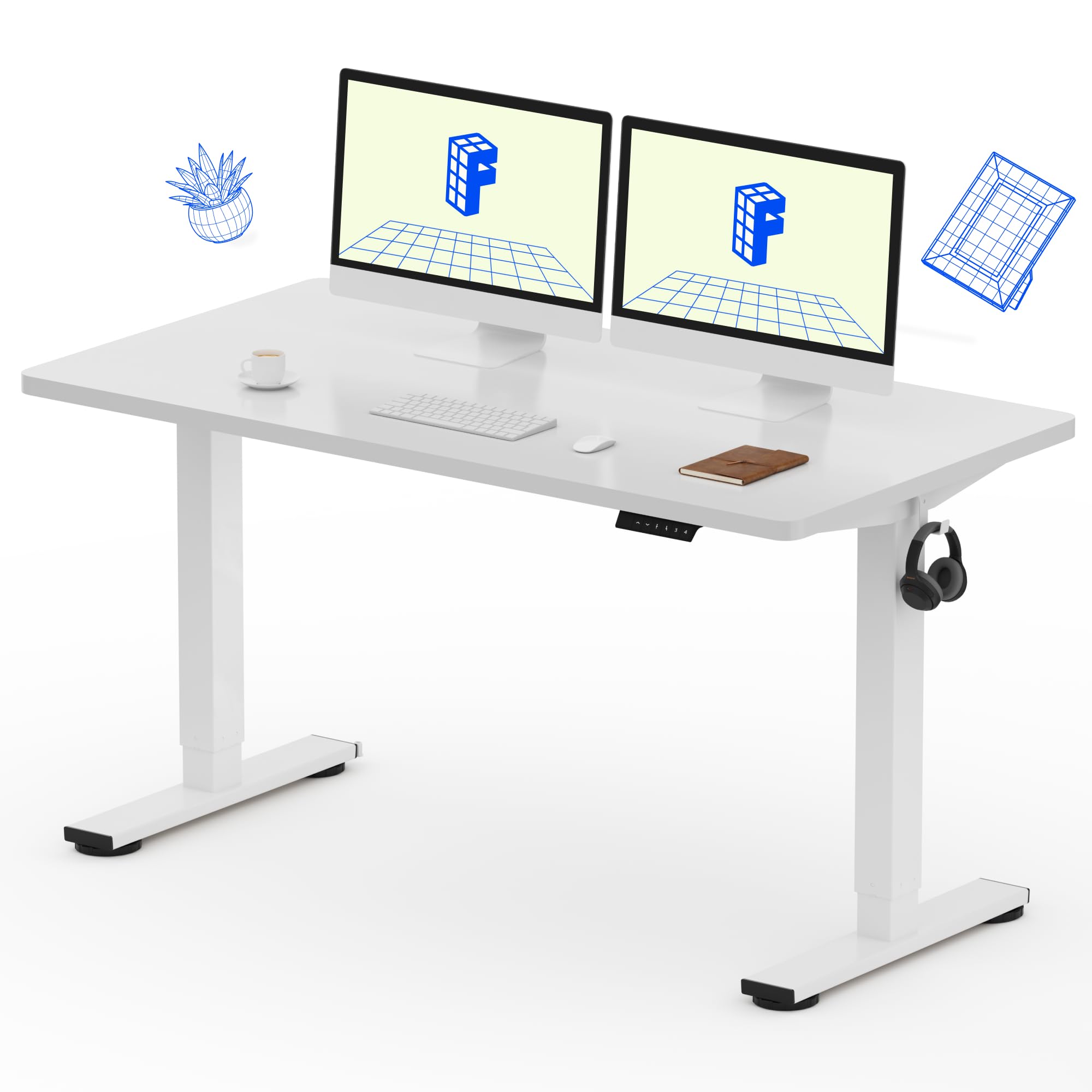 FLEXISPOT EN1 Electric Standing Desk 55 x 28 Inches - Adjustable Height Computer Desk for Home Office, White Frame with 55