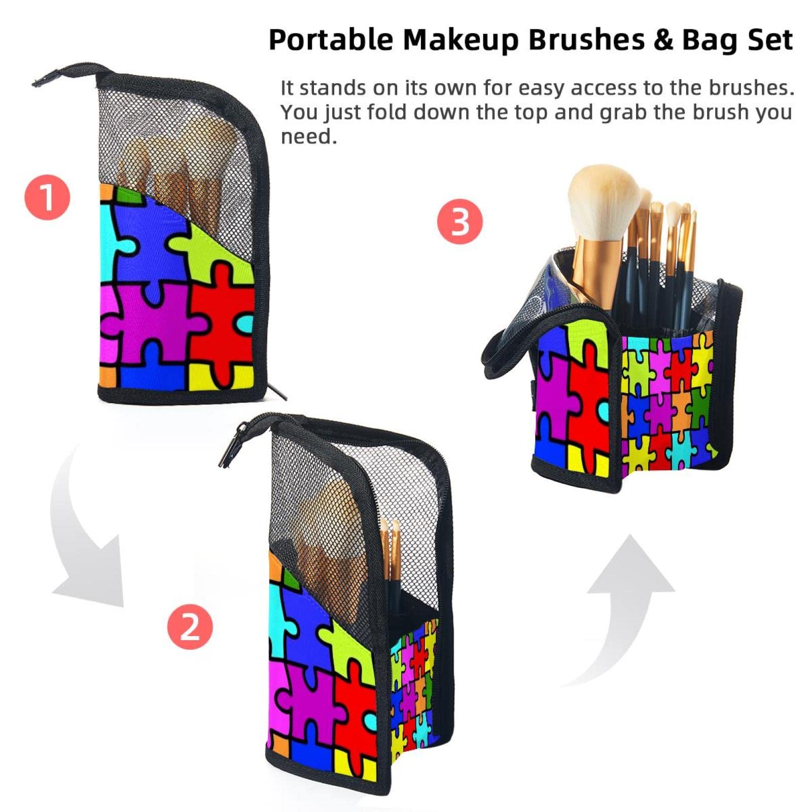 12-Piece Colorful Rainbow Makeup Brush Organizer Bag with Portable Holder Case - Perfect for Travel, Home Storage & Professional Makeup Artists