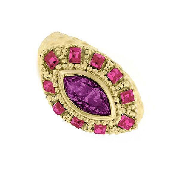 1928 Jewelry Amethyst & Fuchsia Austrian Crystal Ring - Elegant Vintage Style Statement Ring for Women, Perfect for Weddings, Parties and Special Occasions