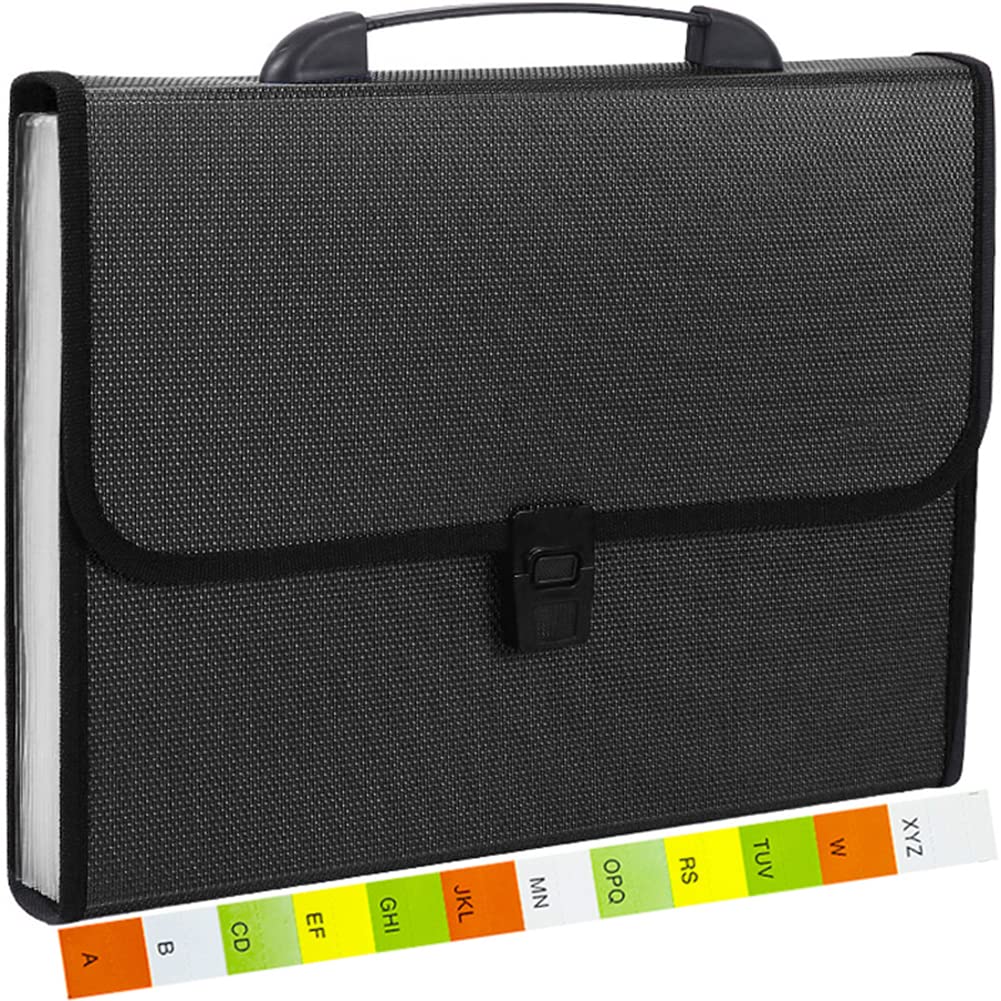 Black Expanding File Folder - 13-Pocket Accordion Organizer with 500-Sheet Capacity | Letter/A4 Size for Classroom, Home, Office & Travel | Perfect for Document Storage, School Supplies & Business Organization