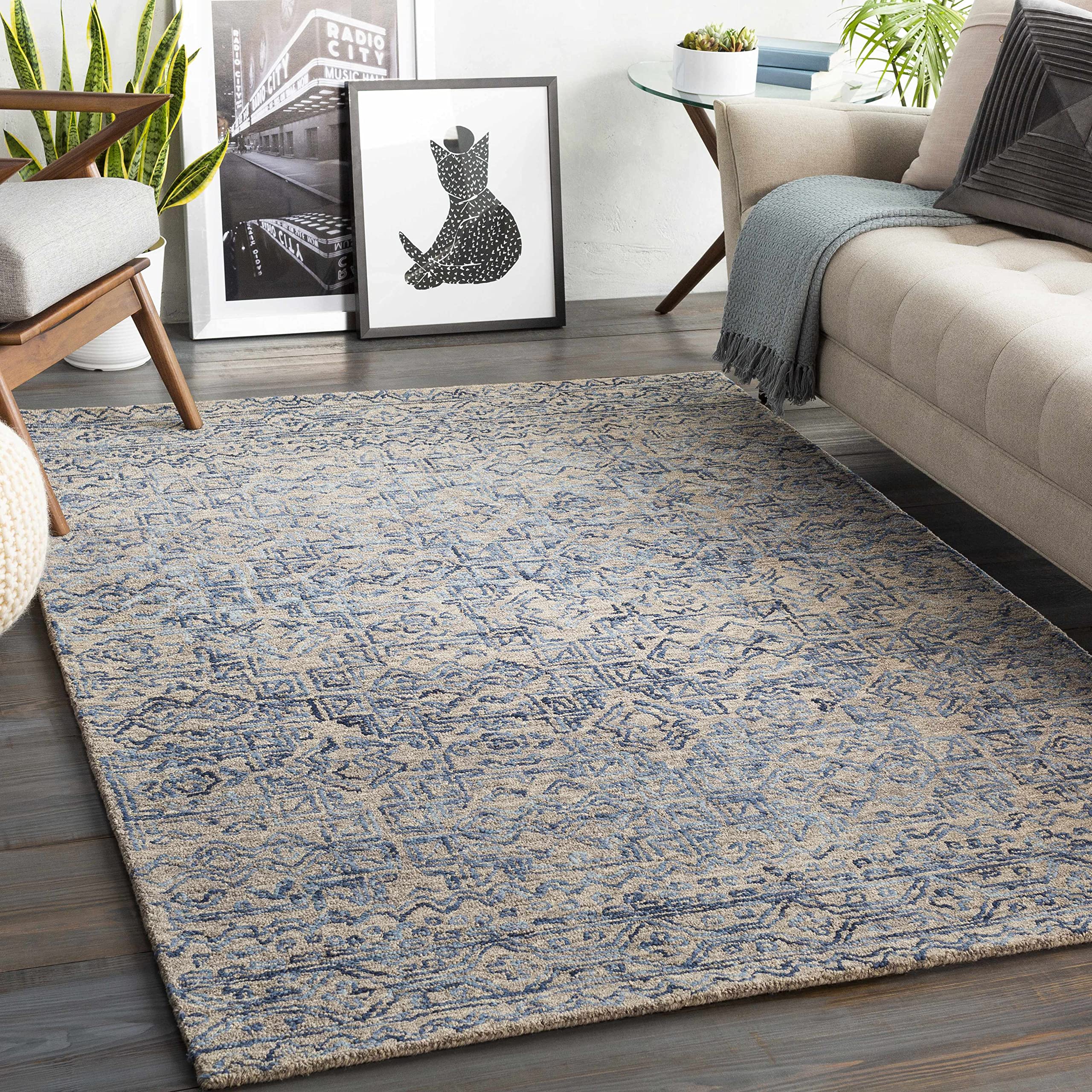 Hauteloom Radisson Wool Area Rug 6' x 9' - Soft Transitional Blue Gray Rug for Living Room, Bedroom & Office - Perfect for Modern Home Decor & Cozy Spaces