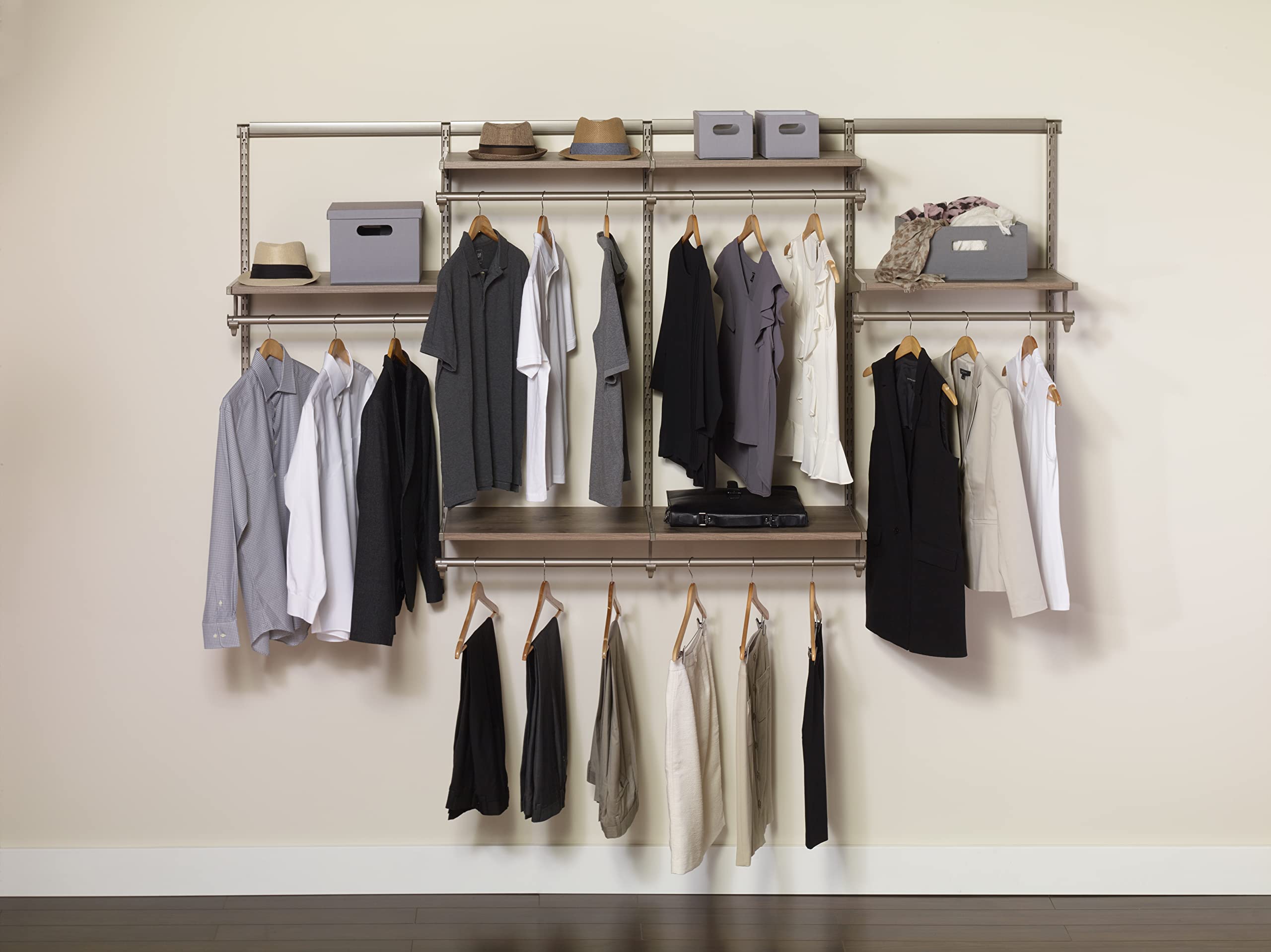 Knape & Vogt Culture 8 ft. Steel Closet Organizer System in Champagne Nickel Finish - Heavy Duty Shelving Kit (0300-KITA-8CN) for Bedroom, Walk-in Closet & Home Storage Organization