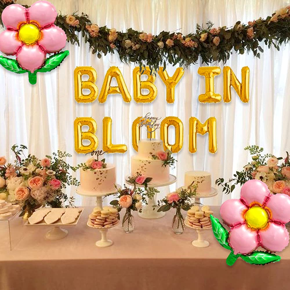 JeVenis Baby in Bloom Balloons & Banner - Floral Baby Shower Decorations Backdrop for Gender Reveal, Newborn Welcome Party, Nursery Decor (Pink/White)