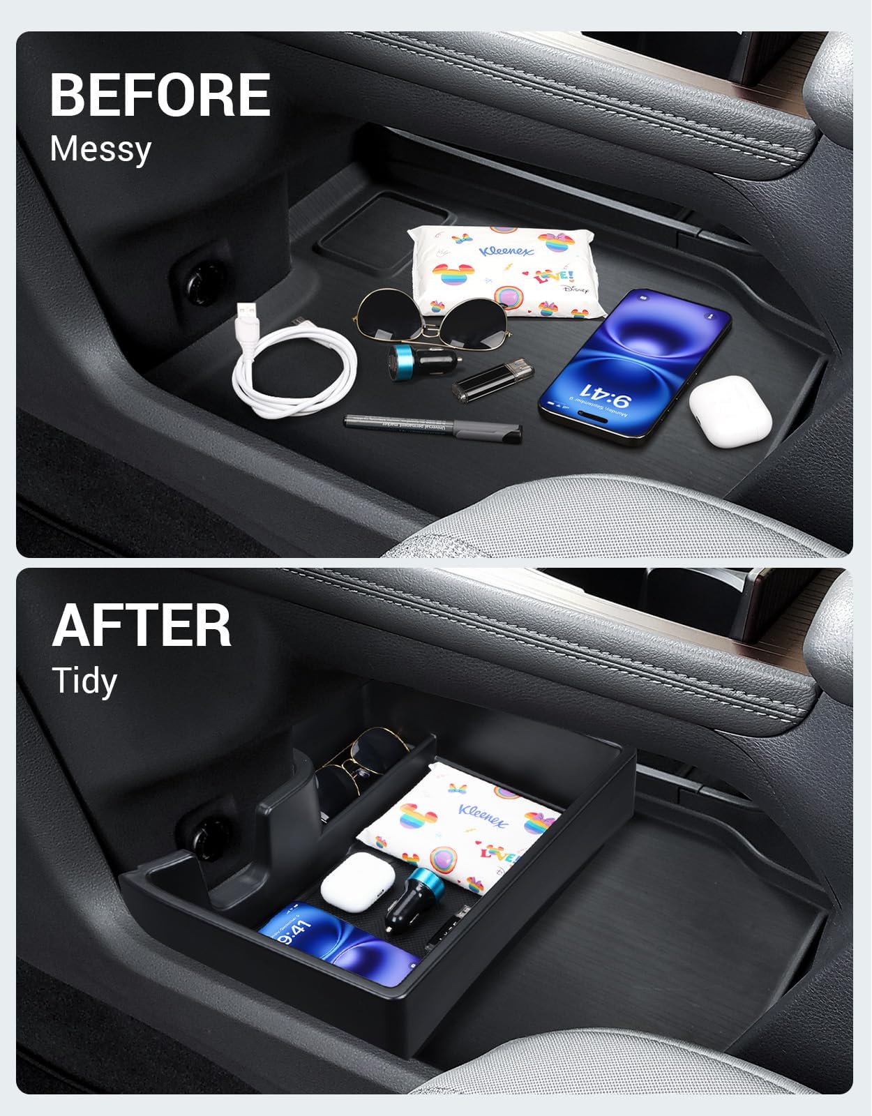 Ecarzo Upgraded Center Console Organizer Tray for 2021-2025 Toyota Sienna - Multi-Compartment Storage Box for Car Accessories | Perfect for Road Trips, Family Travel & Daily Commute