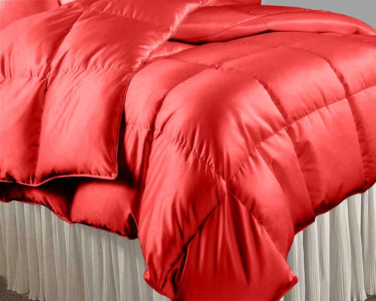 Luxury Silk Satin Box Stitched Comforter - 300 GSM Down Alternative Bedding Set for Hotel & Home - Ultra Soft Fluffy Duvet Insert for Bedroom & Living Room - Full/Queen Size - Blood Red - Perfect for All Seasons & Guest Rooms