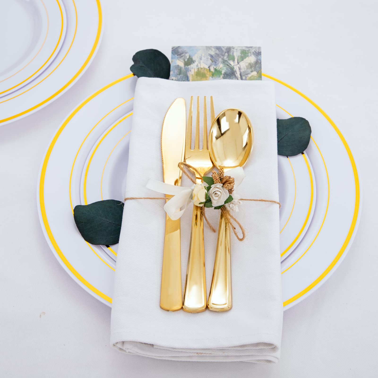 180-Piece Disposable Gold Plastic Cutlery Set - Heavy Duty Gold Silverware (60 Forks, 60 Knives, 60 Spoons) for Parties, Weddings, Catering & Outdoor Events - Elegant Plastic Flatware for Special Occasions